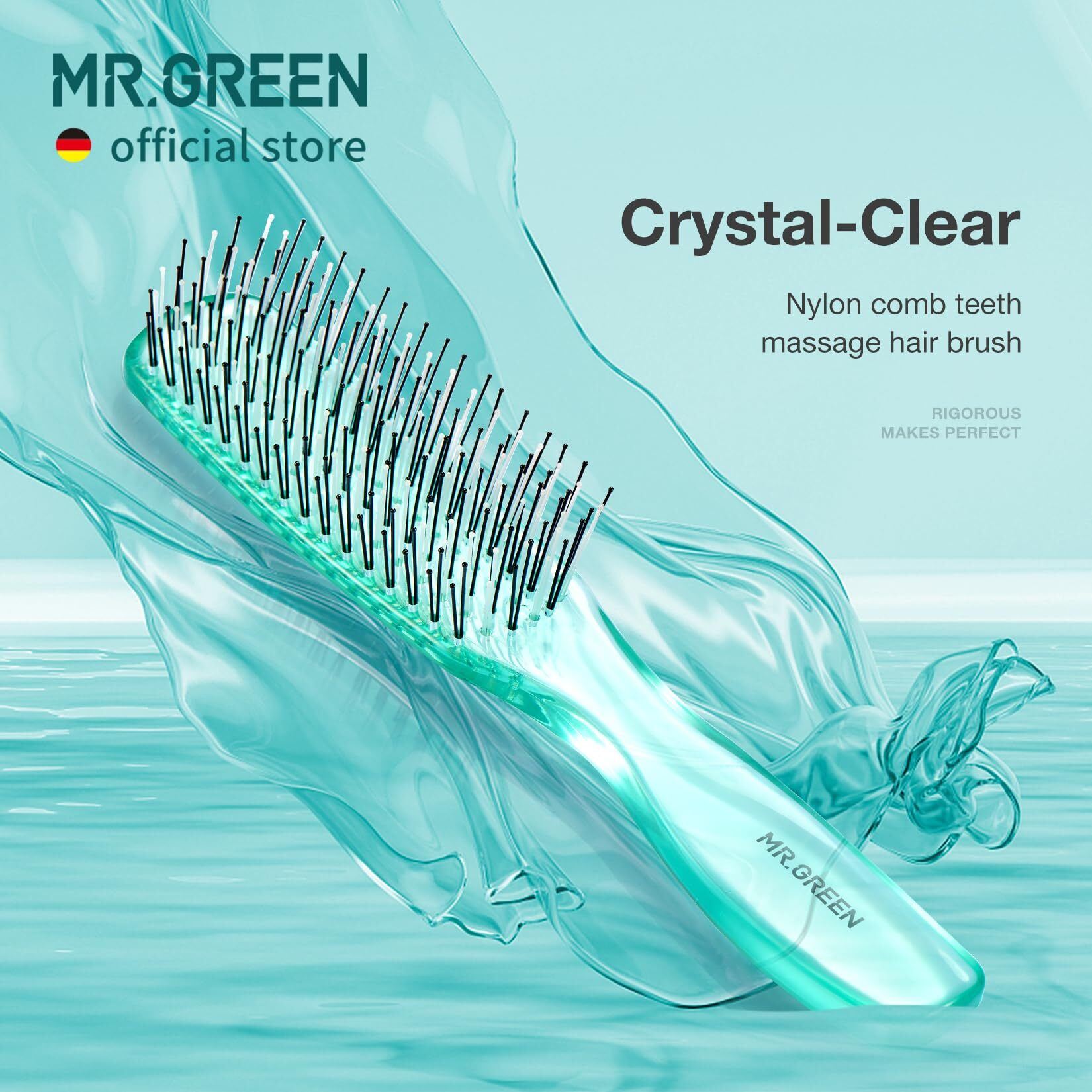 Mr.Green Hair Brush Crystal Scalp Massage Combs Volumizing Hair Styling Fine Tooth Detangling Tool For Long Wet Dry Hair Women Gift (Green, Small)