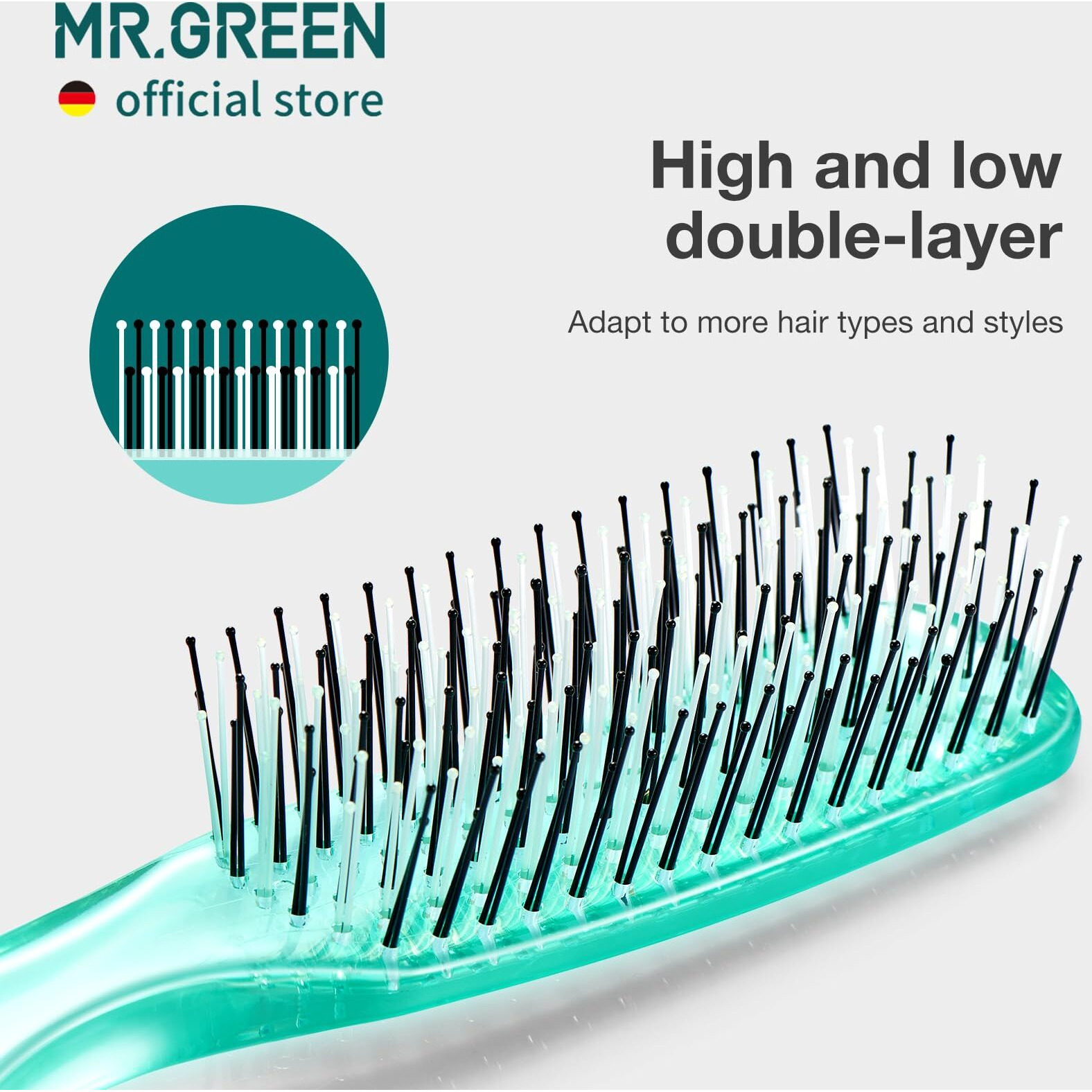Mr.Green Hair Brush Crystal Scalp Massage Combs Volumizing Hair Styling Fine Tooth Detangling Tool For Long Wet Dry Hair Women Gift (Green, Small)