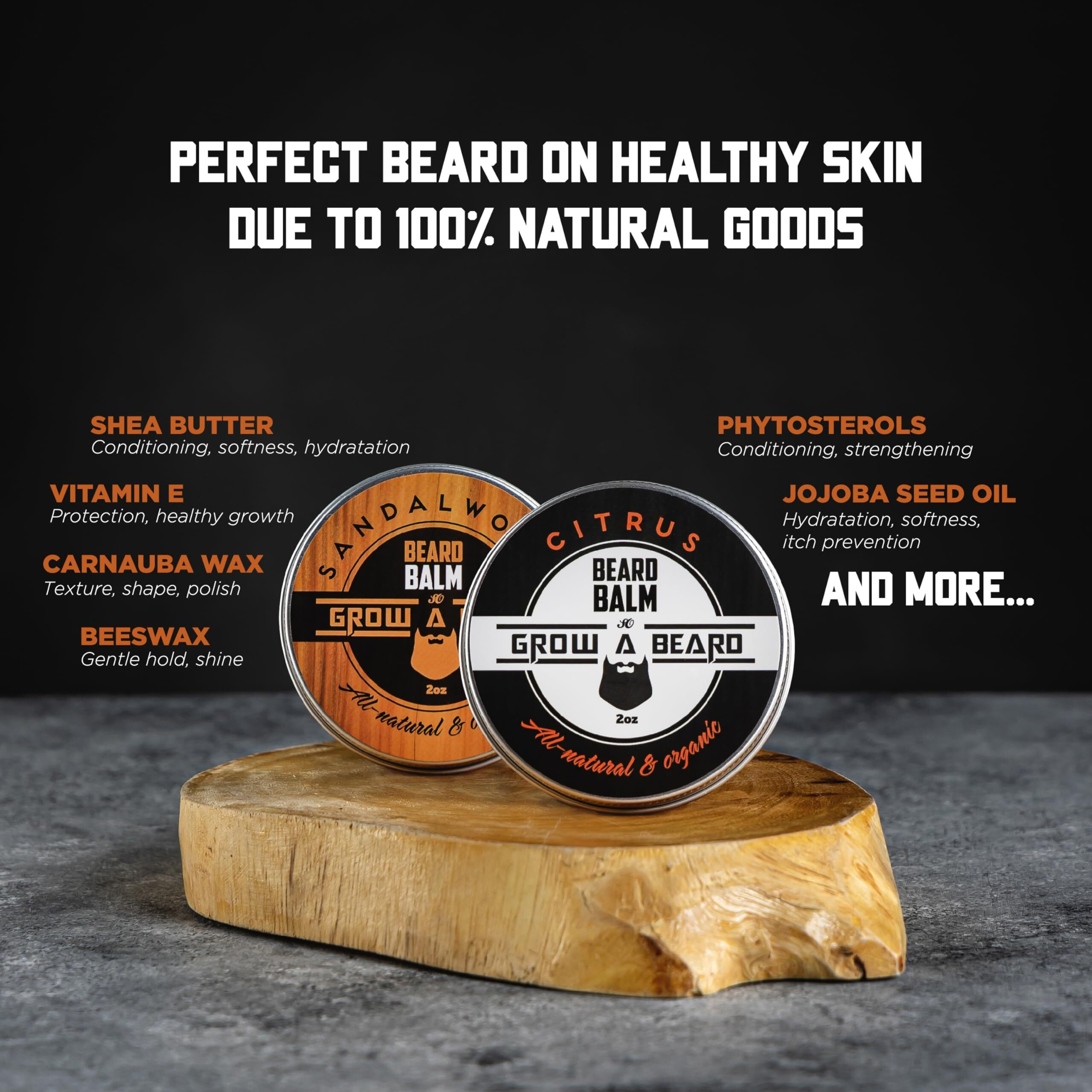 Beard Balm For Men, 2Oz Sandalwood & 2Oz Citrus Scent, W/Jojoba Oil & Shea Butter, Styling Cream For Men, Moisturizer & Softener, Beard Care Leave In Conditioner (2 Pack)