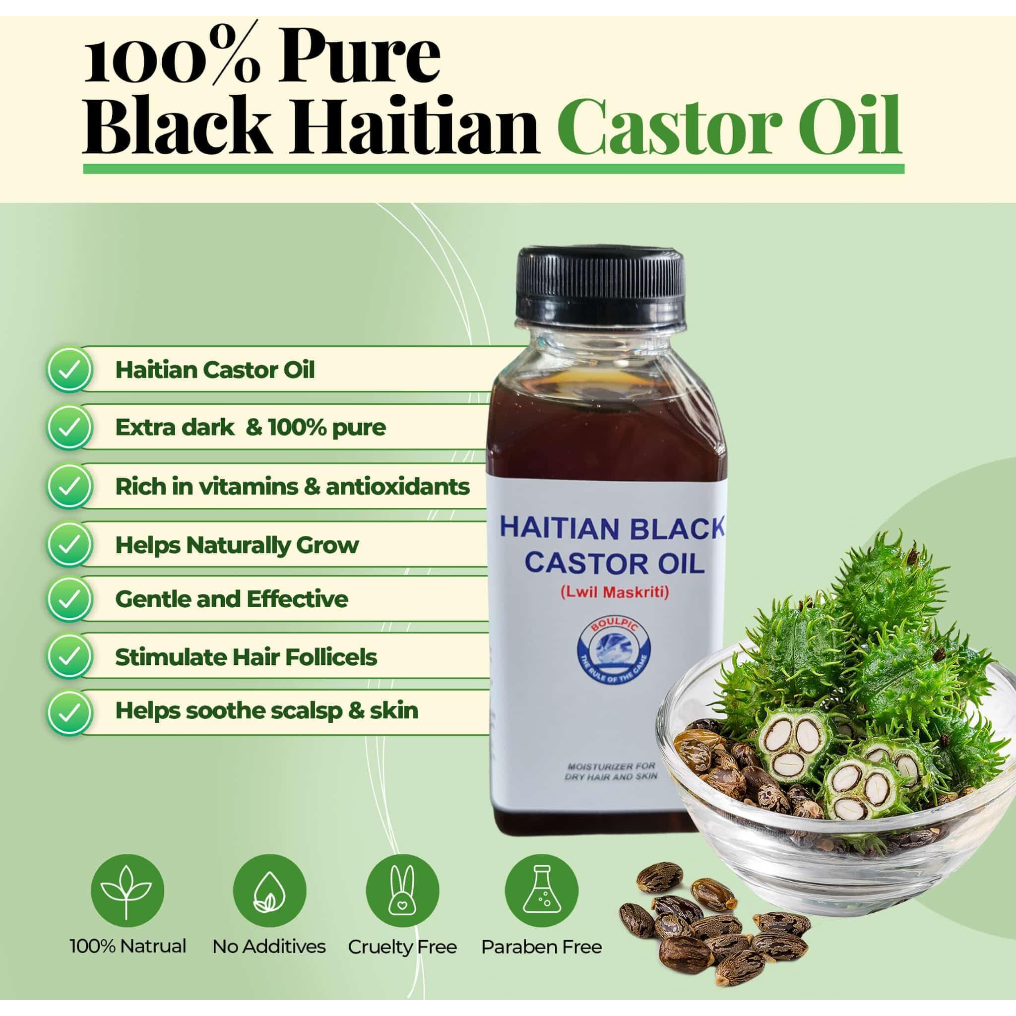 Meme Haitian Black Castor Oil (Lwil Maskriti) - 100% Pure, Cold-Pressed, Unrefined - Promotes Hair Growth, Moisturizes Skin, Strengthens Nails, Aids Digestion - 8 Fl Oz