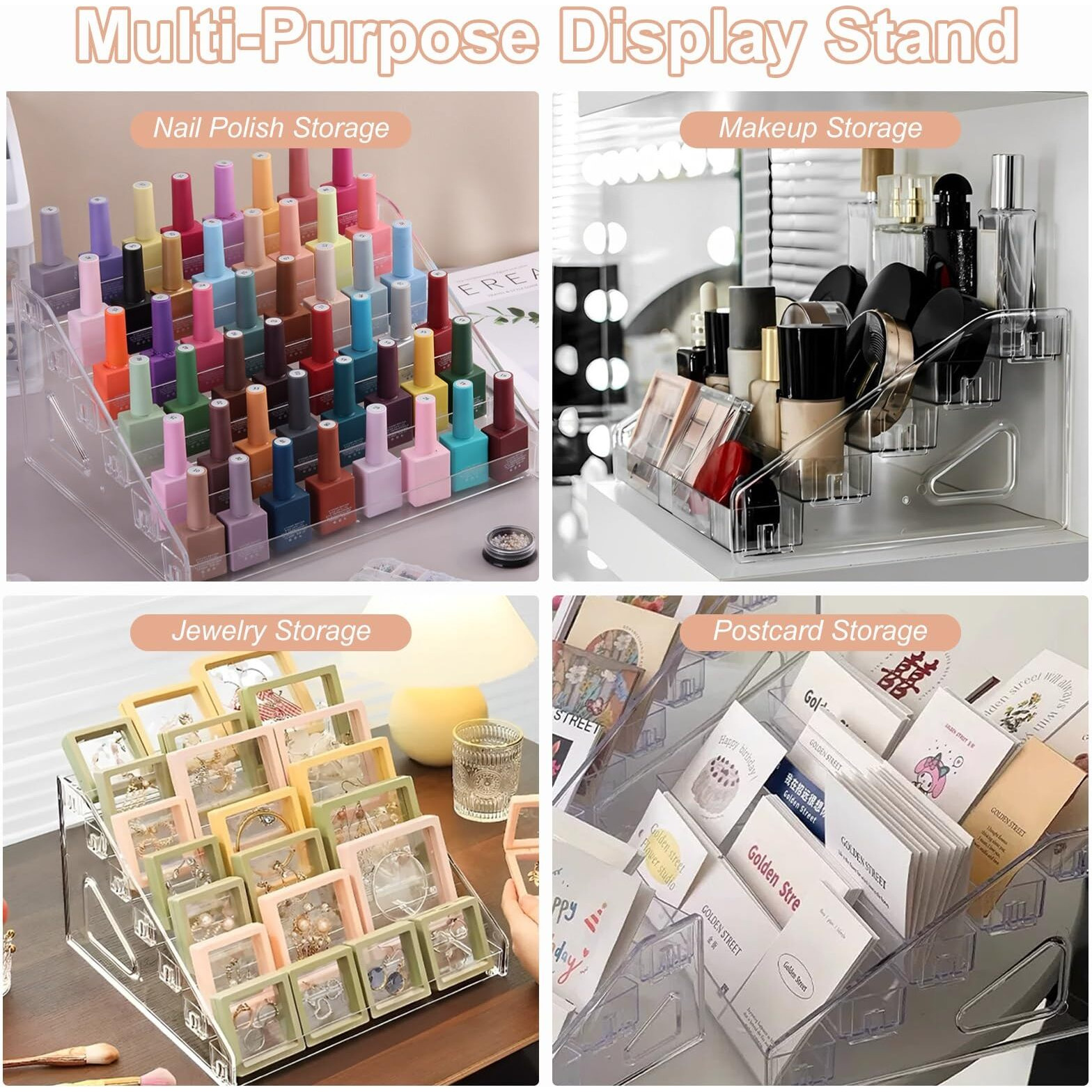 Sutokaka Nail Polish Organizer Clear Acrylic Eyeglasses Display Holder Essential Oil Storage Rack Makeup Stand Tray - 6 Layer