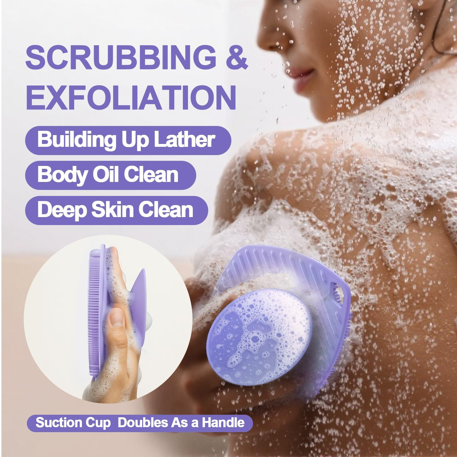 Ariosox Silicone Body Scrubber, Gentle Texture Exfoliating Body Scrubber For Men And Women On Sensitive Skin, Soft Scrubber Produces Rich Form And Builds Up Lather, Getting A Deep Skin Clean (Purple)