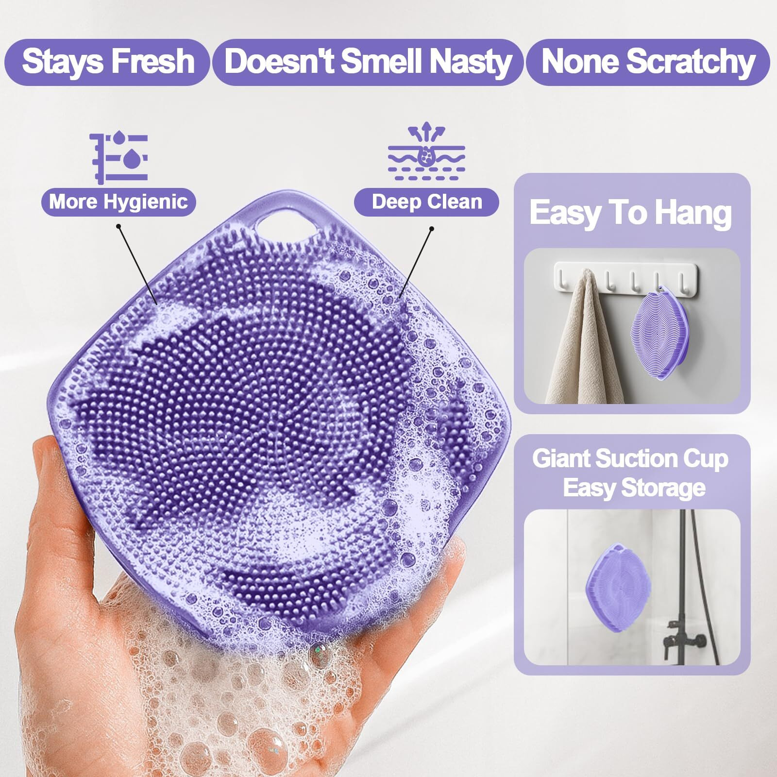 Ariosox Silicone Body Scrubber, Gentle Texture Exfoliating Body Scrubber For Men And Women On Sensitive Skin, Soft Scrubber Produces Rich Form And Builds Up Lather, Getting A Deep Skin Clean (Purple)