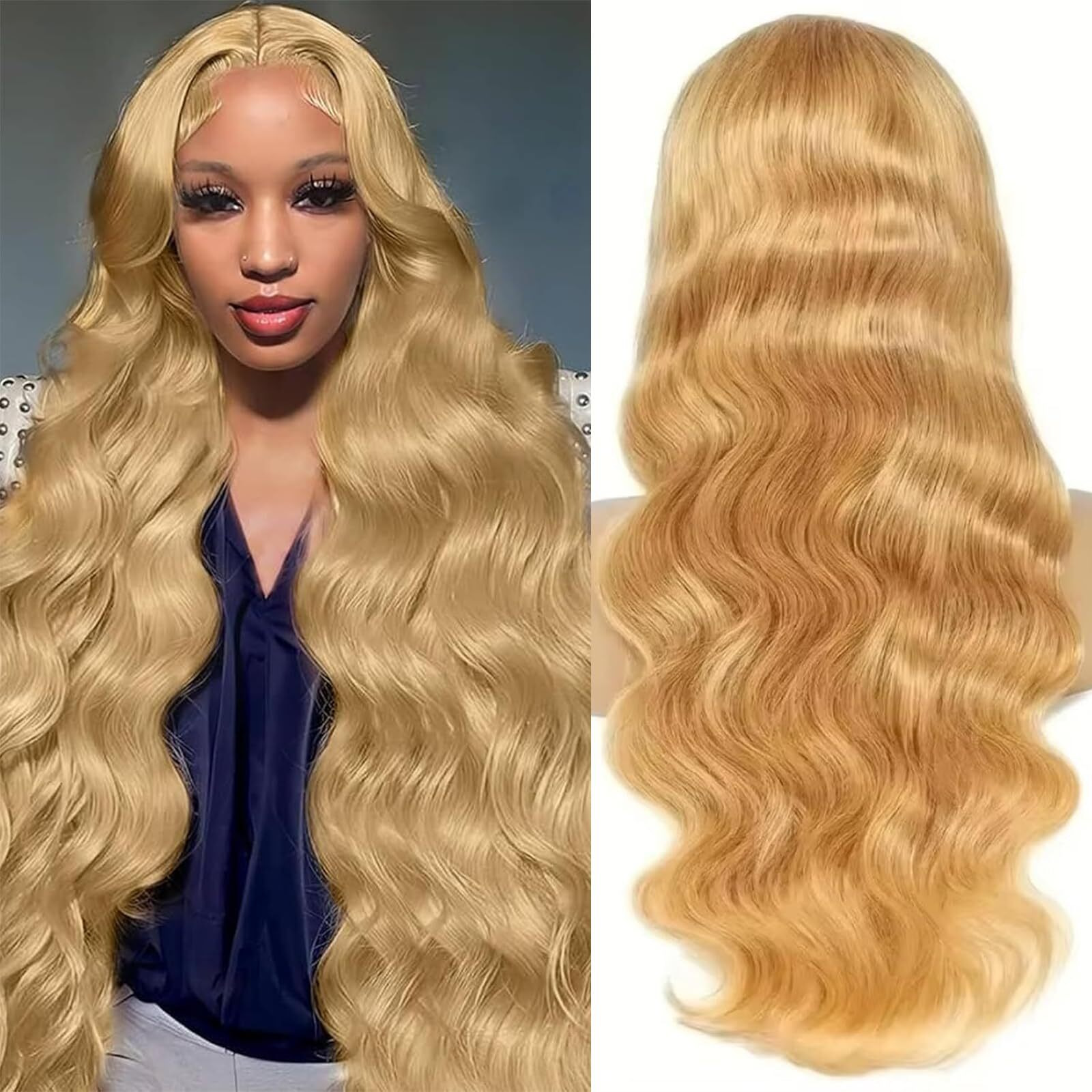Geomone 30 Inch Honey Blonde Wig Human Hair 200 Density Honey Blonde Lace Front Wigs Human Hair Pre Plucked Hd Lace Front Wig 27 Colored 13X6 Body Wave Lace Frontal Wigs