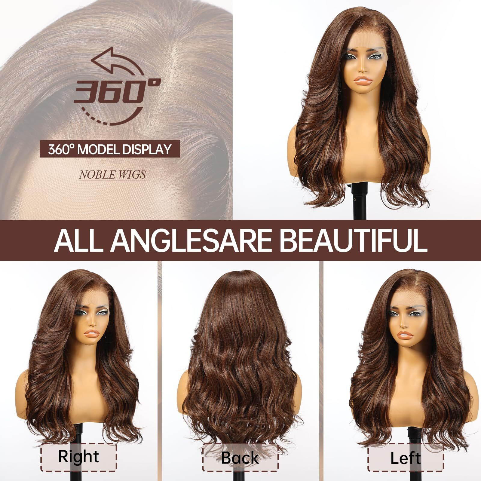 Allbell 13X6 Brown Lace Front Wig For Black Women,Glueless Synthetic Hd Lace Wigs,22Inch Body Wave Hair Replacement