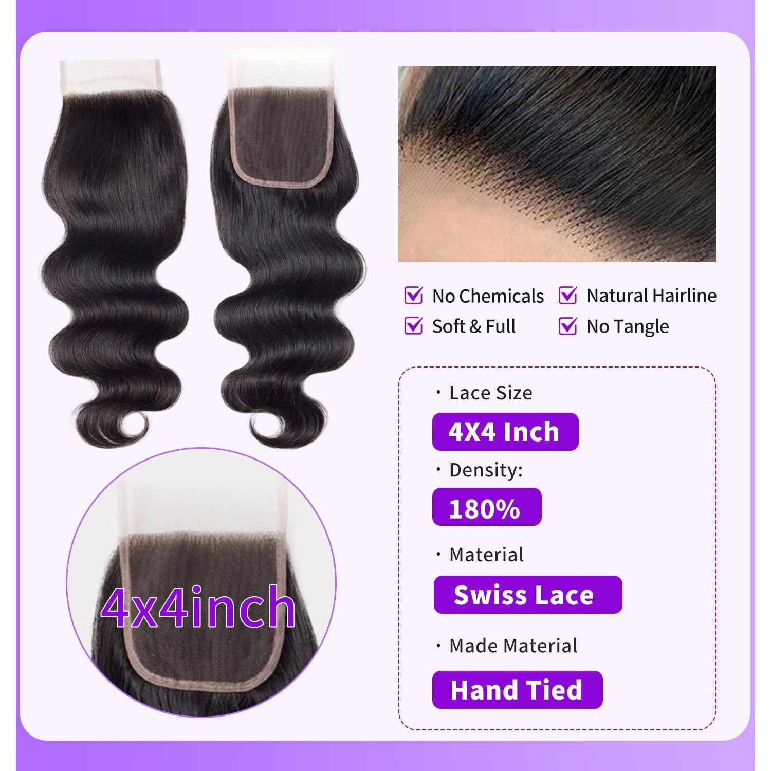 Ddodla 4X4 Body Wave Hd Transparent Lace Closure 16 Inch Wet And Wavy 12A Brazilian Virgin Human Hair Lace Closure Natural Black