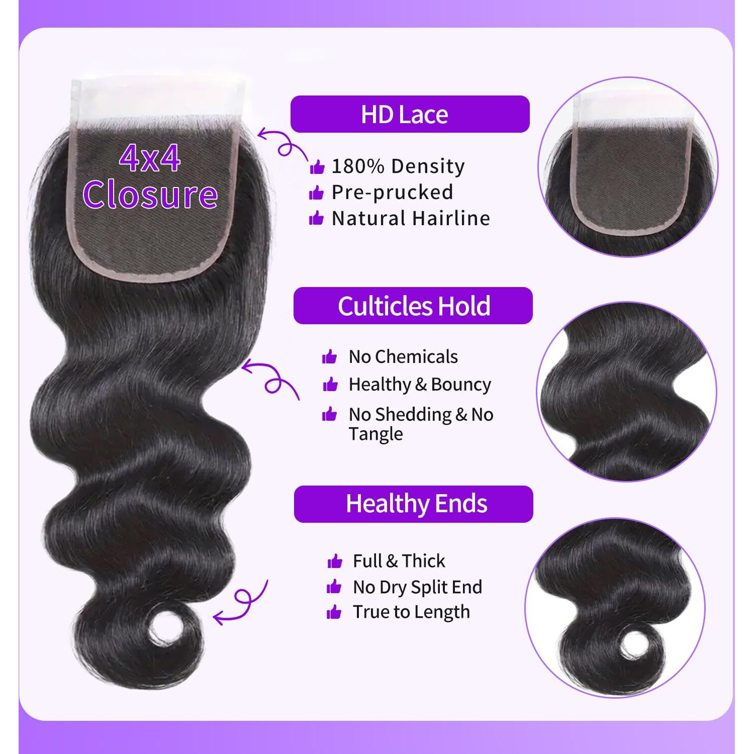Ddodla 4X4 Body Wave Hd Transparent Lace Closure 16 Inch Wet And Wavy 12A Brazilian Virgin Human Hair Lace Closure Natural Black
