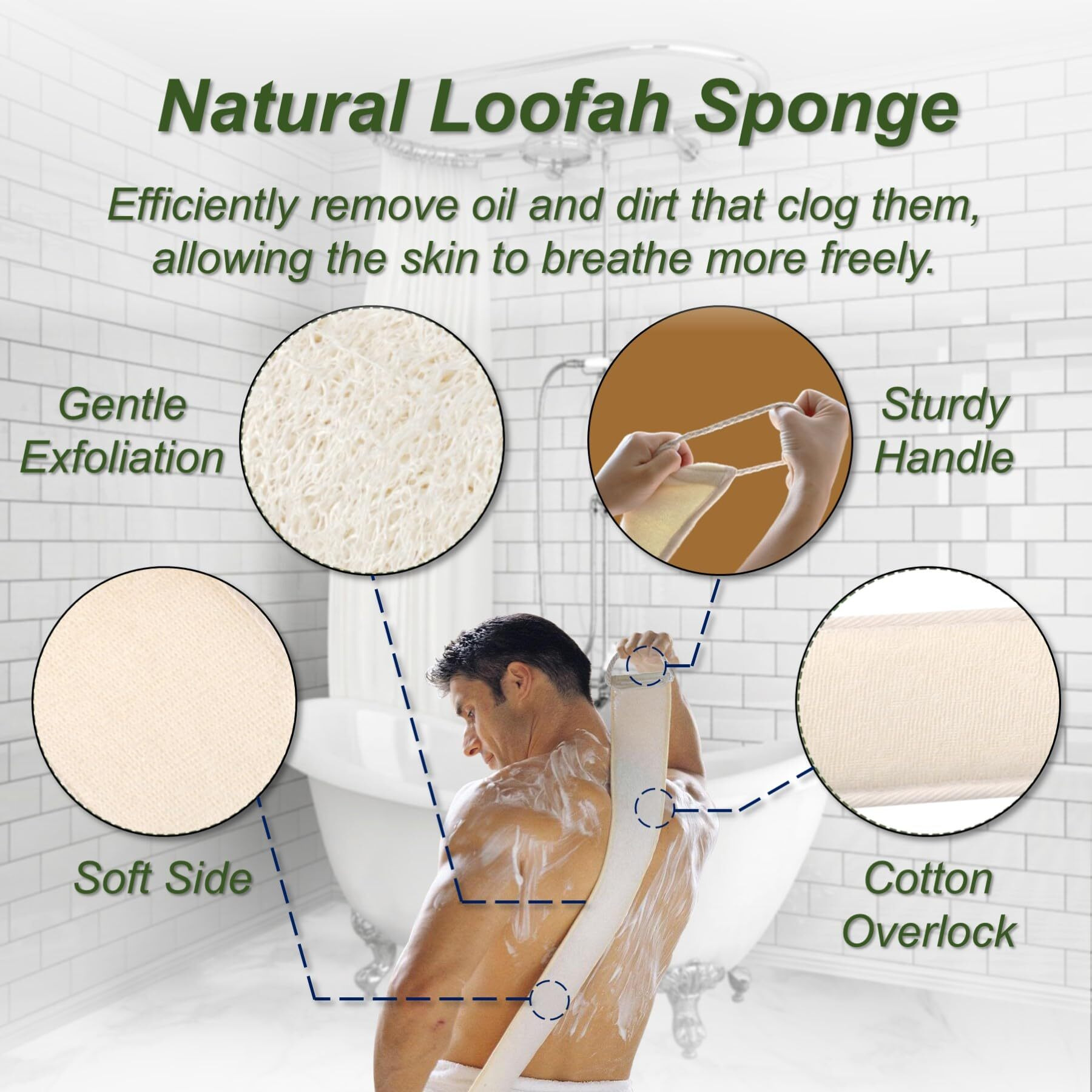 Yunkwong Natural Loofah Sponge, Exfoliating Body Scrubber For Men Women, Loofah With Handle, Exfoliating Back Scrubber For Shower Set, Deeply Clean & Invigorate Your Skin (1 Pcs In Box)