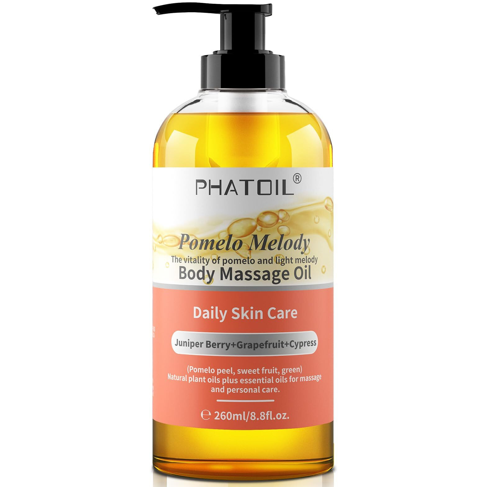 Phatoil 260Ml Grapefruit Body Firming Oil With Juniper Berry,Cypress For Nourish Skin, Long-Lasting Nature Fragrance No Greasy Body & Facial Oil Great For All Skin Types - 8.8Fl.Oz