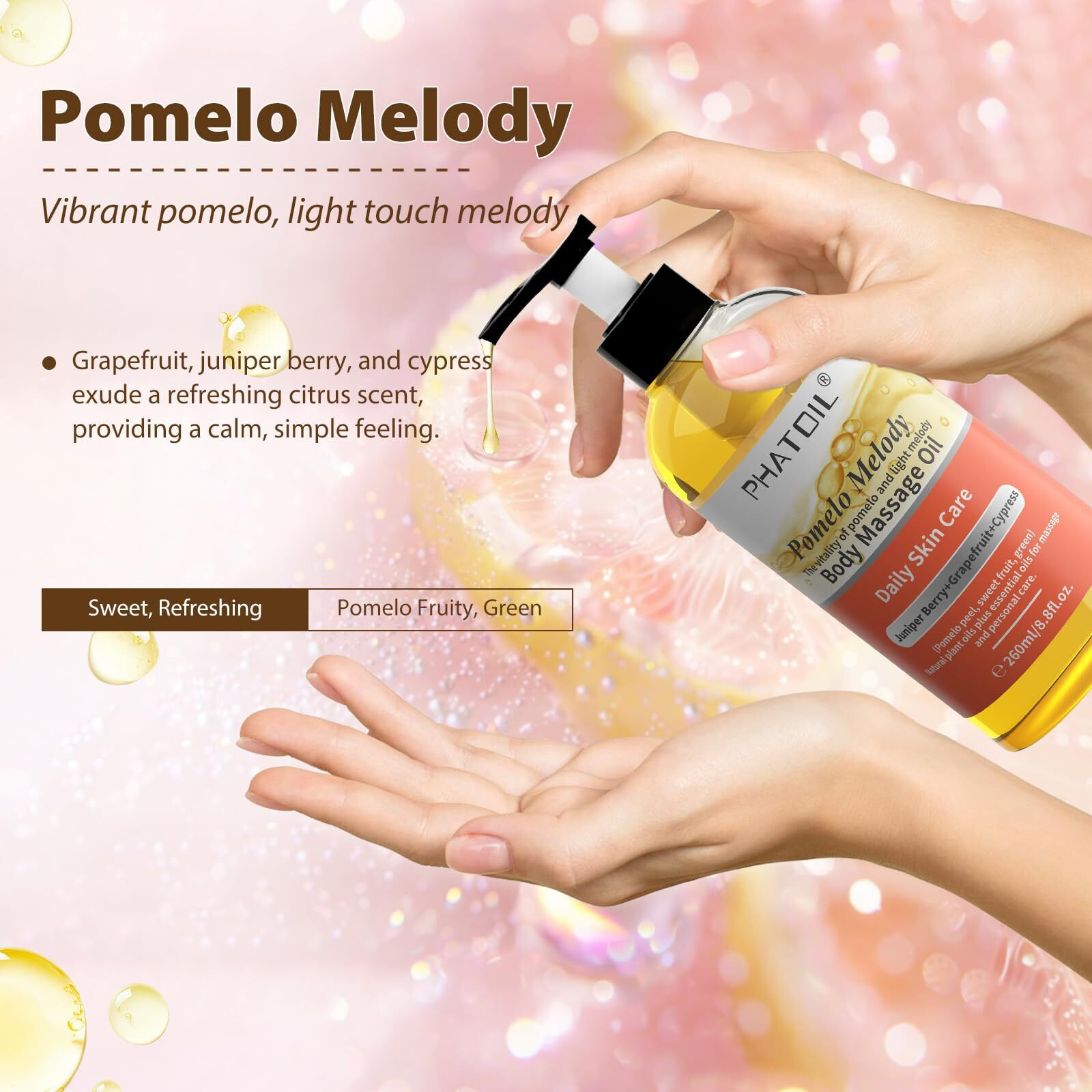 Phatoil 260Ml Grapefruit Body Firming Oil With Juniper Berry,Cypress For Nourish Skin, Long-Lasting Nature Fragrance No Greasy Body & Facial Oil Great For All Skin Types - 8.8Fl.Oz