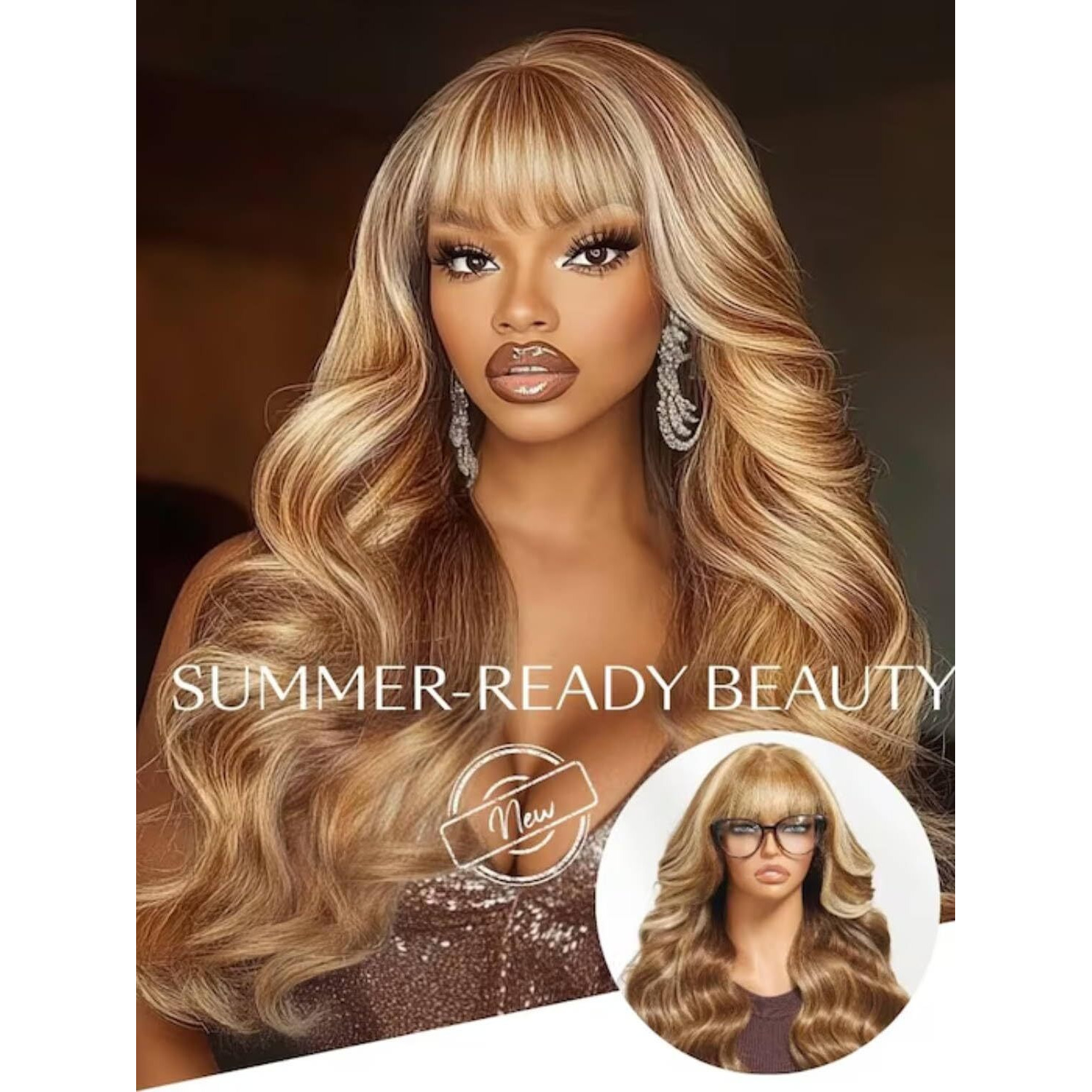 Beauty Forever 13X4 Pre Everything Glueless Front Honey Blonde Highlight Loose Body Wave Curtain Bangs Glueless Wigs Human Hair Pre Plucked Pre Cut Bye Bye Knots Ready To Wear Frontal Wig 18 Inch