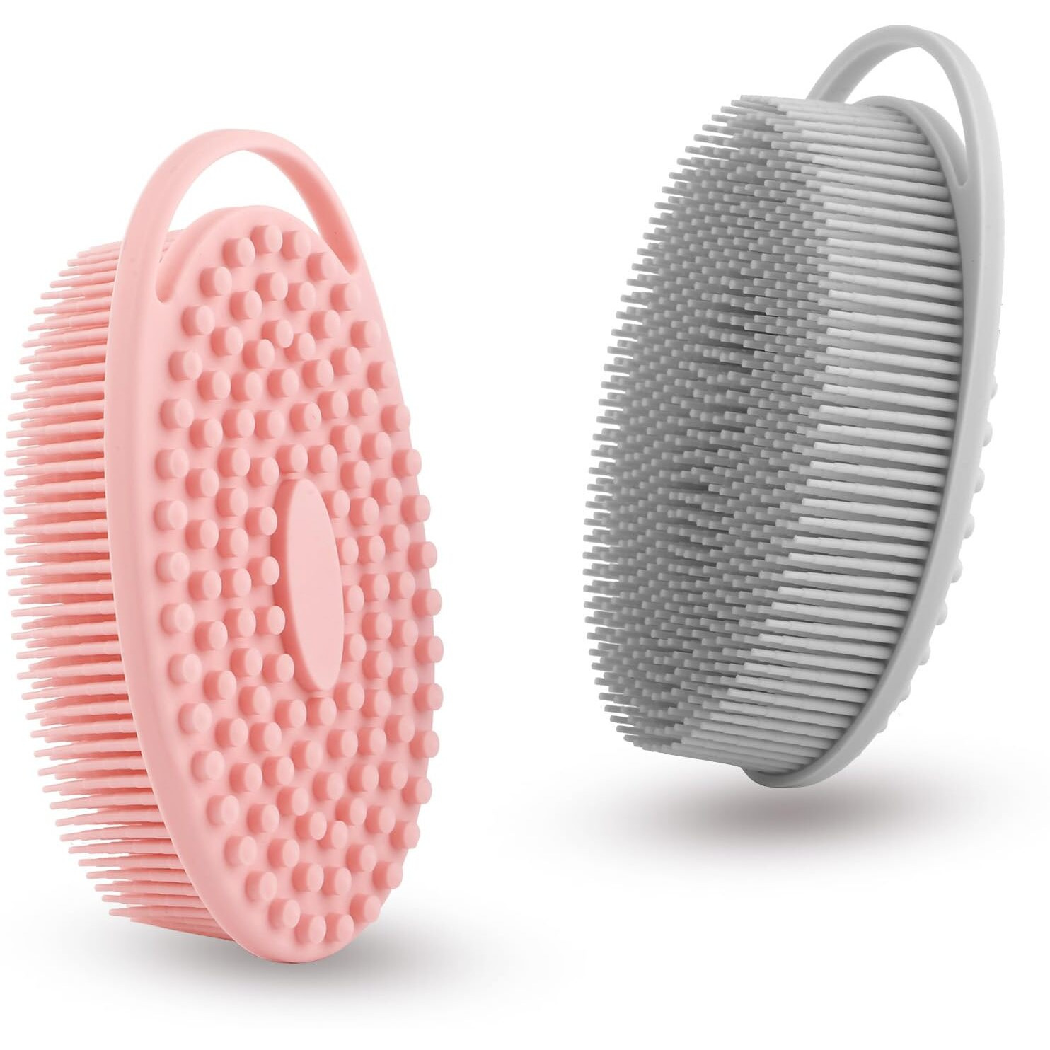 2 Pack Silicone Body Scrubber With Loofah Exfoliating Soft Body Shower Scrubber For Body, 2 In 1 Bath And Shampoo Wash Brush For Skin Exfoliation Men Women (Grey&Pink)
