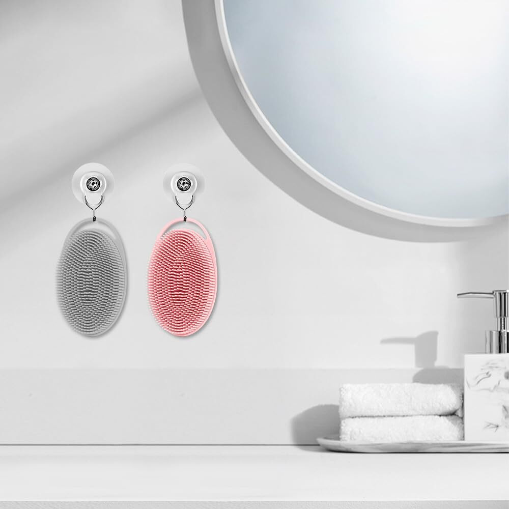 2 Pack Silicone Body Scrubber With Loofah Exfoliating Soft Body Shower Scrubber For Body, 2 In 1 Bath And Shampoo Wash Brush For Skin Exfoliation Men Women (Grey&Pink)