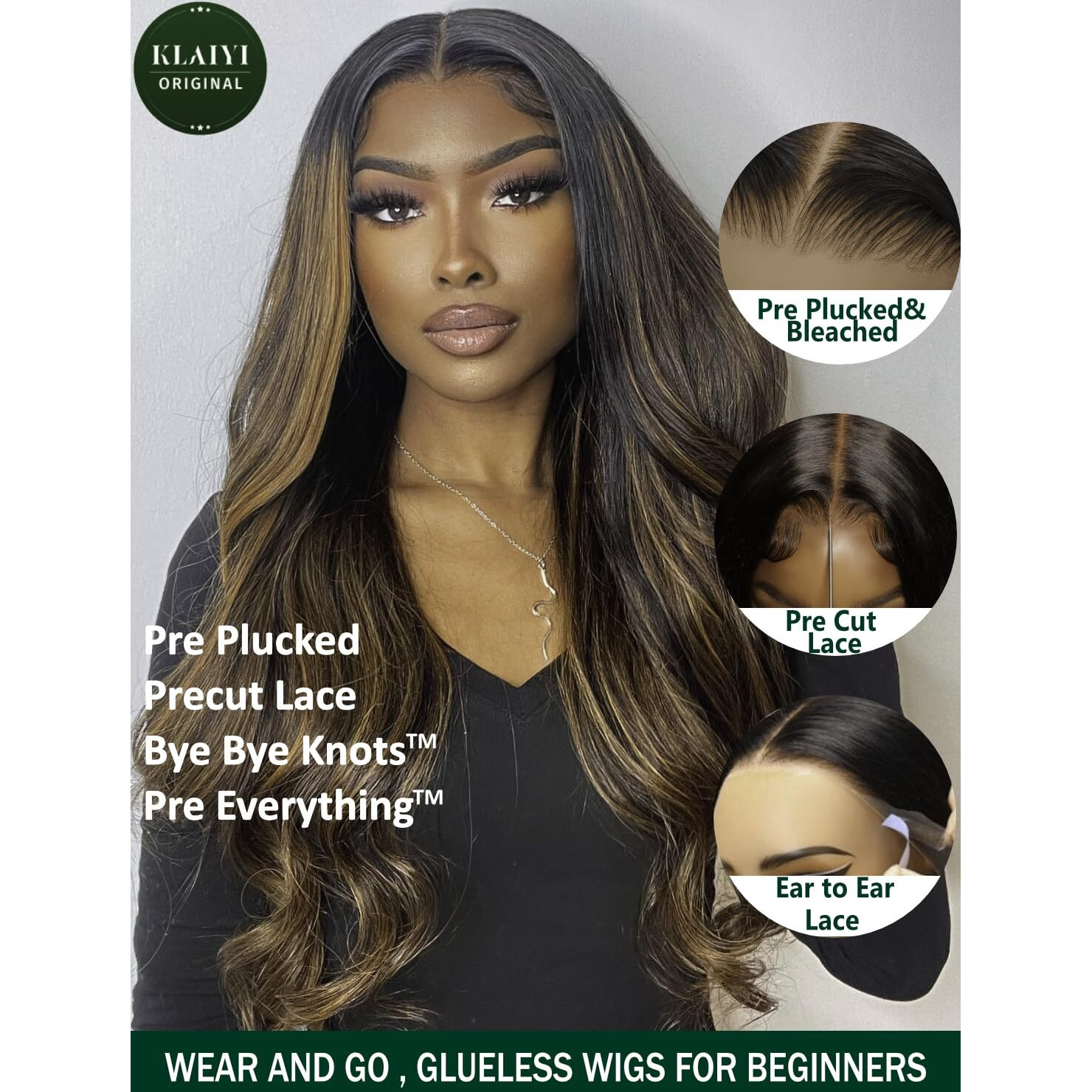 Klaiyi Pre Everything 13X4 Glueless Wig Ombre Brown Body Wave Pre Cut Lace Front Wigs Human Hair Pre Plucked Pre Bleached Wear And Go Wig With Dark Roots 12A Highlight Balayage 3S Ready To Wear 16Inch