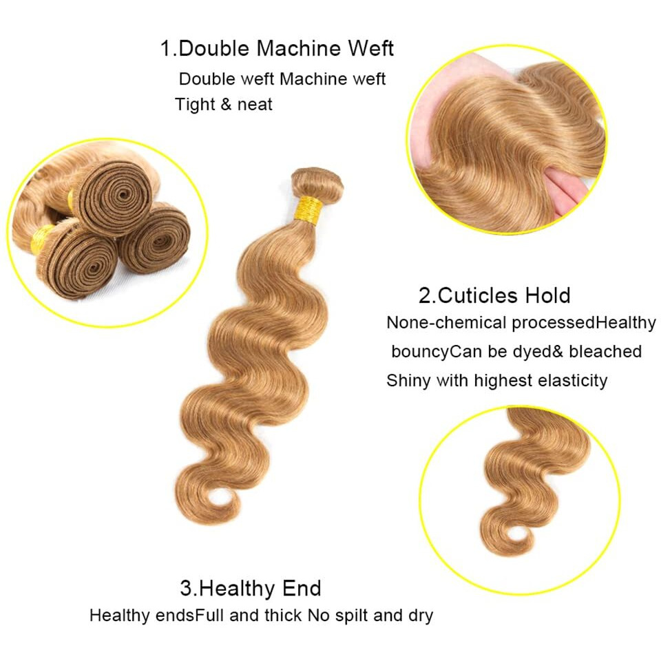 27 Blonde Bundles Human Hair Body Wave Bundles 24 26 28 Inch Unprocessed Brazilian Virgin Hair Weave 3 Bundles 50 Grams Per Bundle Honey Blonde Human Hair Extensions