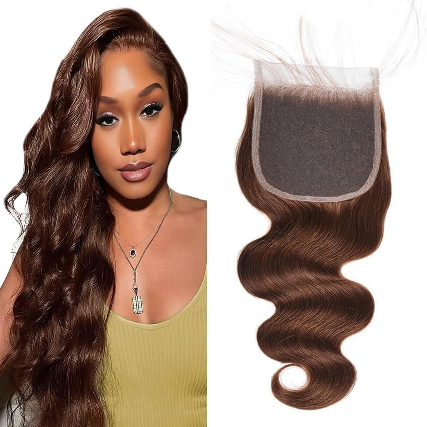 5X5 Chocolate Brown Body Wave Closure Free Part Pre Plucked With Baby Hair Brazilian Virgin Remy Human Hair Color 4 Closure 12 Inch