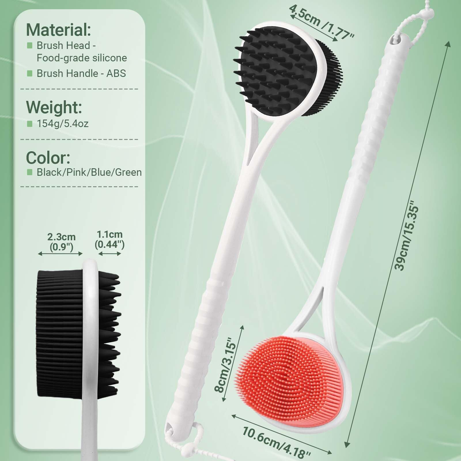 Geenoa Silicone Back Scrubber & Body Scrubber Set, 15.35 Soft Back Scrubber For Shower With Dual-Side Brush Head, Silicone Loofah Exfoliating Body Scrubber With Dense & Waved Bristles(Black-2Pcs)