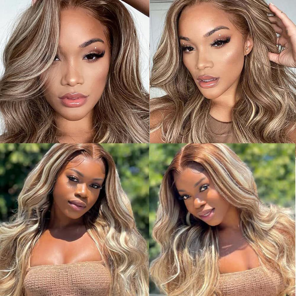 Vinmdonm P4613 Highlight Blonde Human Hair Bundles Brown Body Wave 3 Bundles 30 32 34 Inch Two Tone Brown And Blonde Bundle 300G
