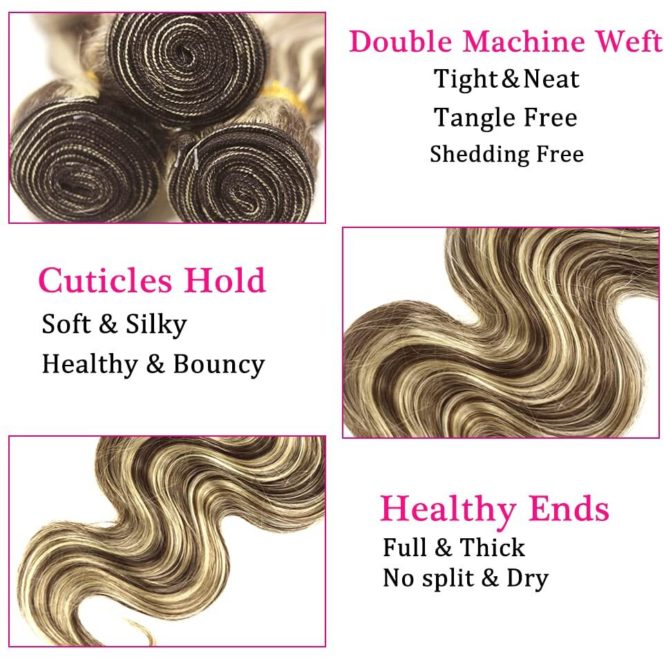 Vinmdonm P4613 Highlight Blonde Human Hair Bundles Brown Body Wave 3 Bundles 30 32 34 Inch Two Tone Brown And Blonde Bundle 300G
