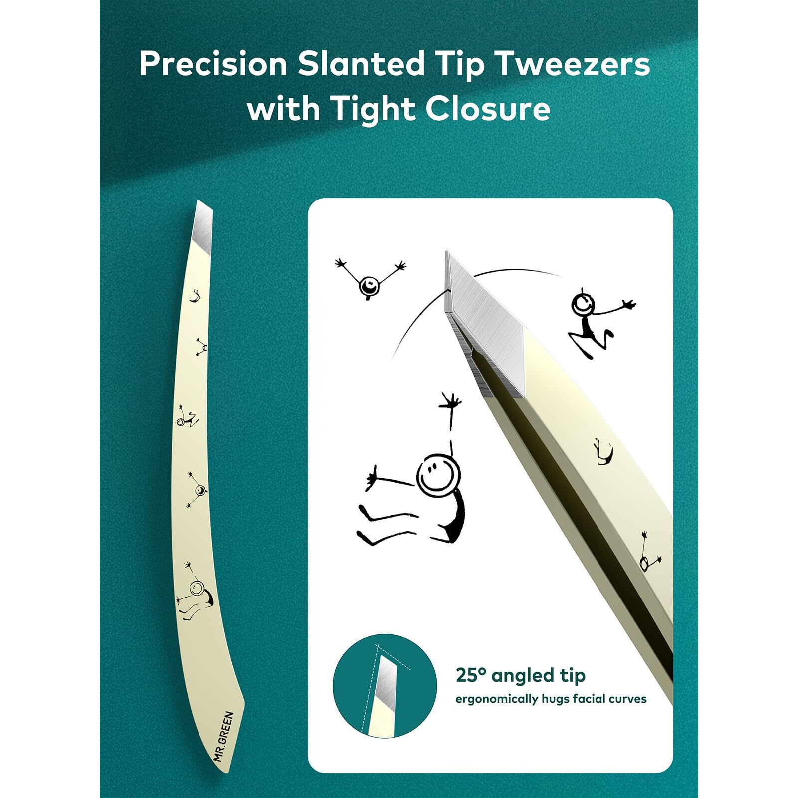 Mr.Green Tweezers For Women Facial Hair, Professional Precision Eyebrow Tweezers For Women And Men, Stainless Steel Slanted Cute Hair Removal Plucker