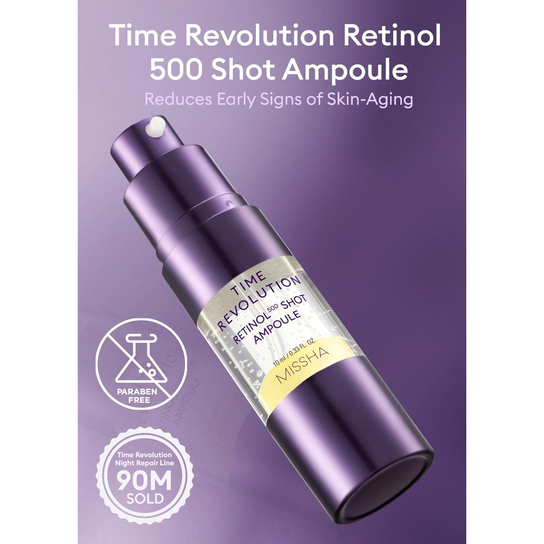 Missha Time Revolution Night Repair Retinol Intensive Ampoule 0.33 Fl Oz - Advanced Korean Facial Serum For Skin Barrier Strengthening, Improved Elasticity, Radiance, Overnight Moisturization