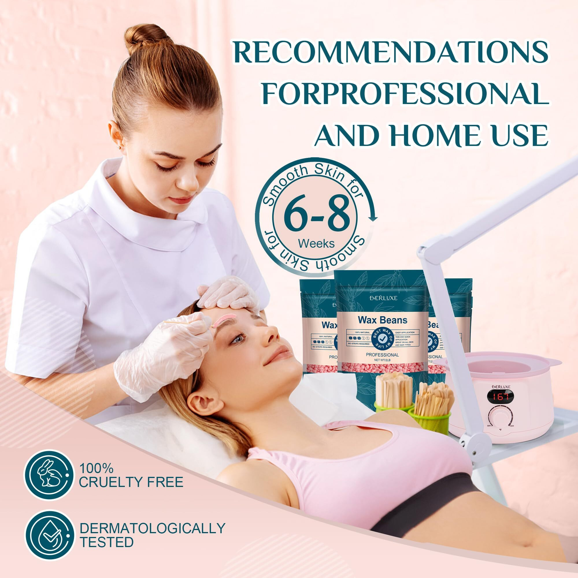 Everluxe Wax Beads 2Lb, Hard Wax For Hair Removal, Hypoallergenic Wax For Sensitive Skin, Facial Waxing, Brazilian, Bikini Waxing