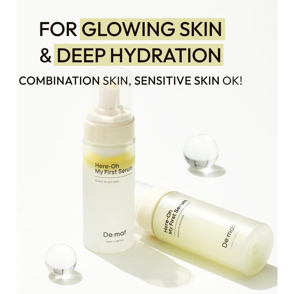 Here-Oh My First Serum, Hydrating Facial Serum With Hyaluronic Acid | Bubble Texture For Barrier Support & Glow | Korean Care For Dry & Sensitive Types (15.22 Fl Oz,Refill)