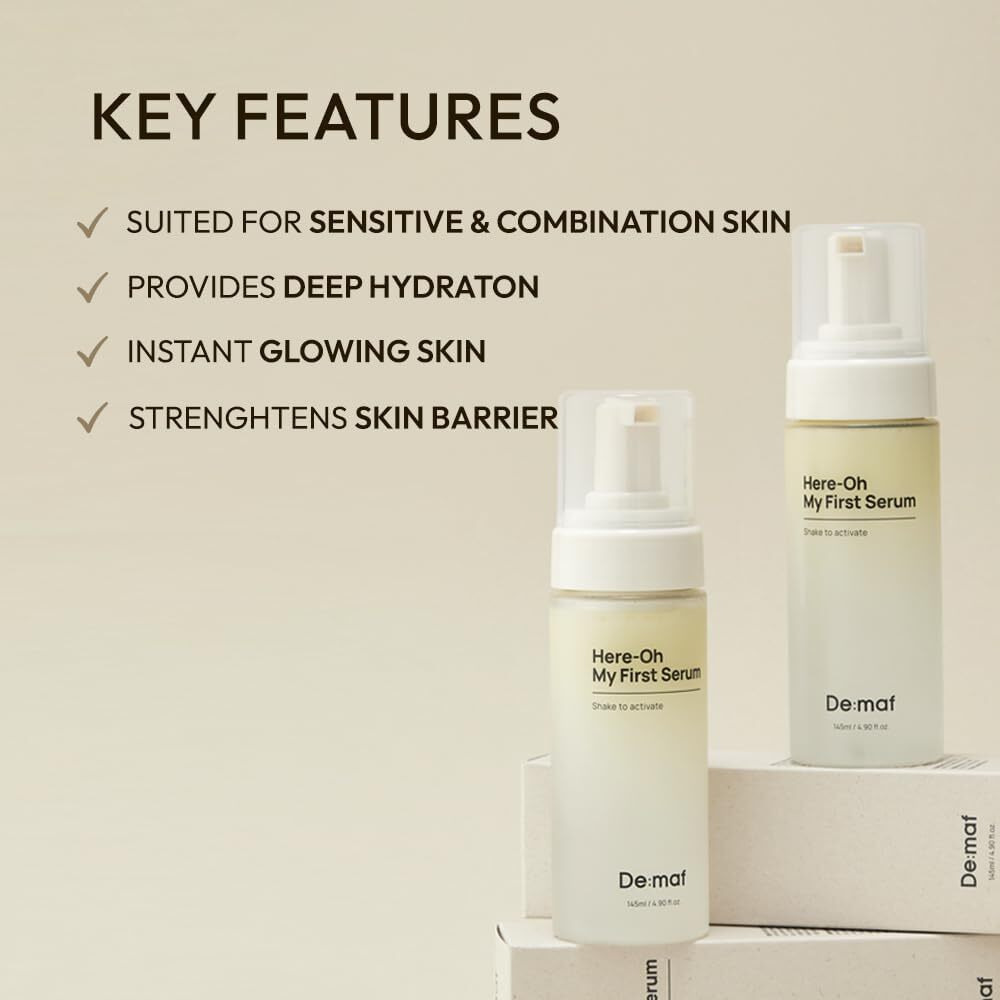 Here-Oh My First Serum, Hydrating Facial Serum With Hyaluronic Acid | Bubble Texture For Barrier Support & Glow | Korean Care For Dry & Sensitive Types (15.22 Fl Oz,Refill)