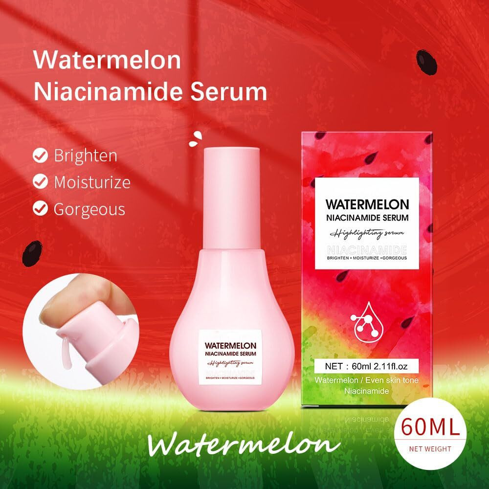 2 Pcs Watermelon Moisturizer Glow Priming Serum, With Hyaluronic Acid Lightweight Hydrating Facial Serum.
