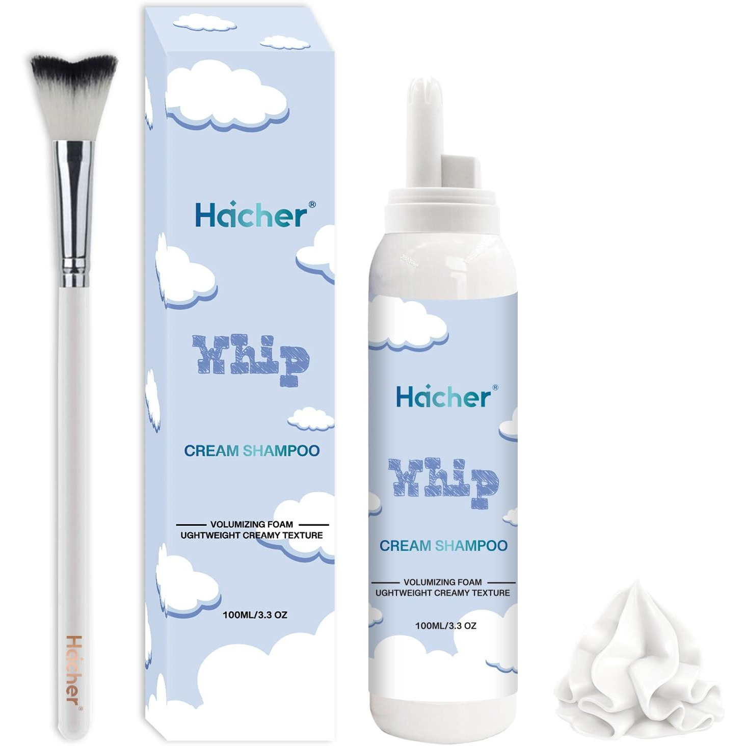 Haicher Whipped Lash Shampoo, Eyelash Extension Cleanser + Brush, 100Ml Lash Shampoo Kit, Lash Supplies For Salon & Home Use