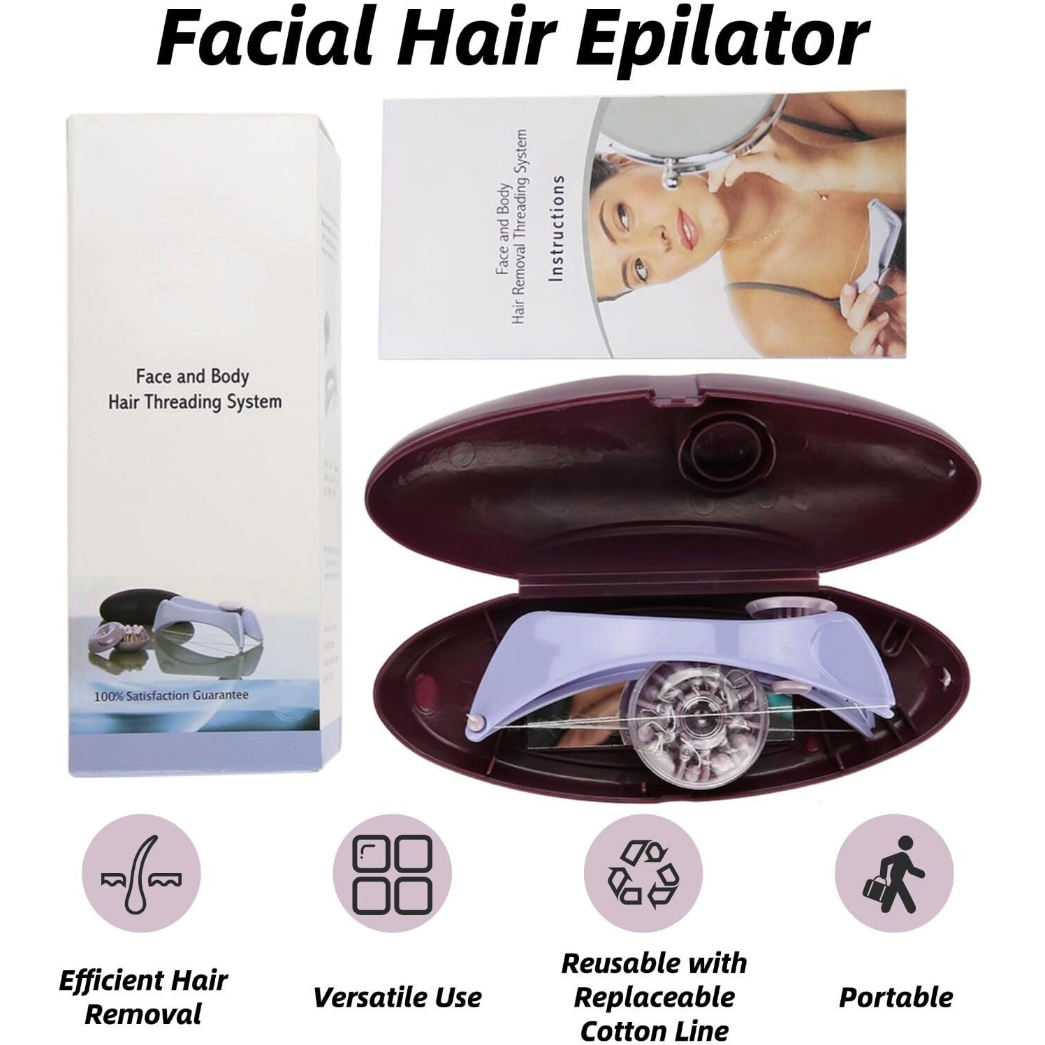 Eimsoah Facial Hair Removal For Women, With Threading Removal Tool, Portable Size For Facial, Neck Hair (Glasses Box)