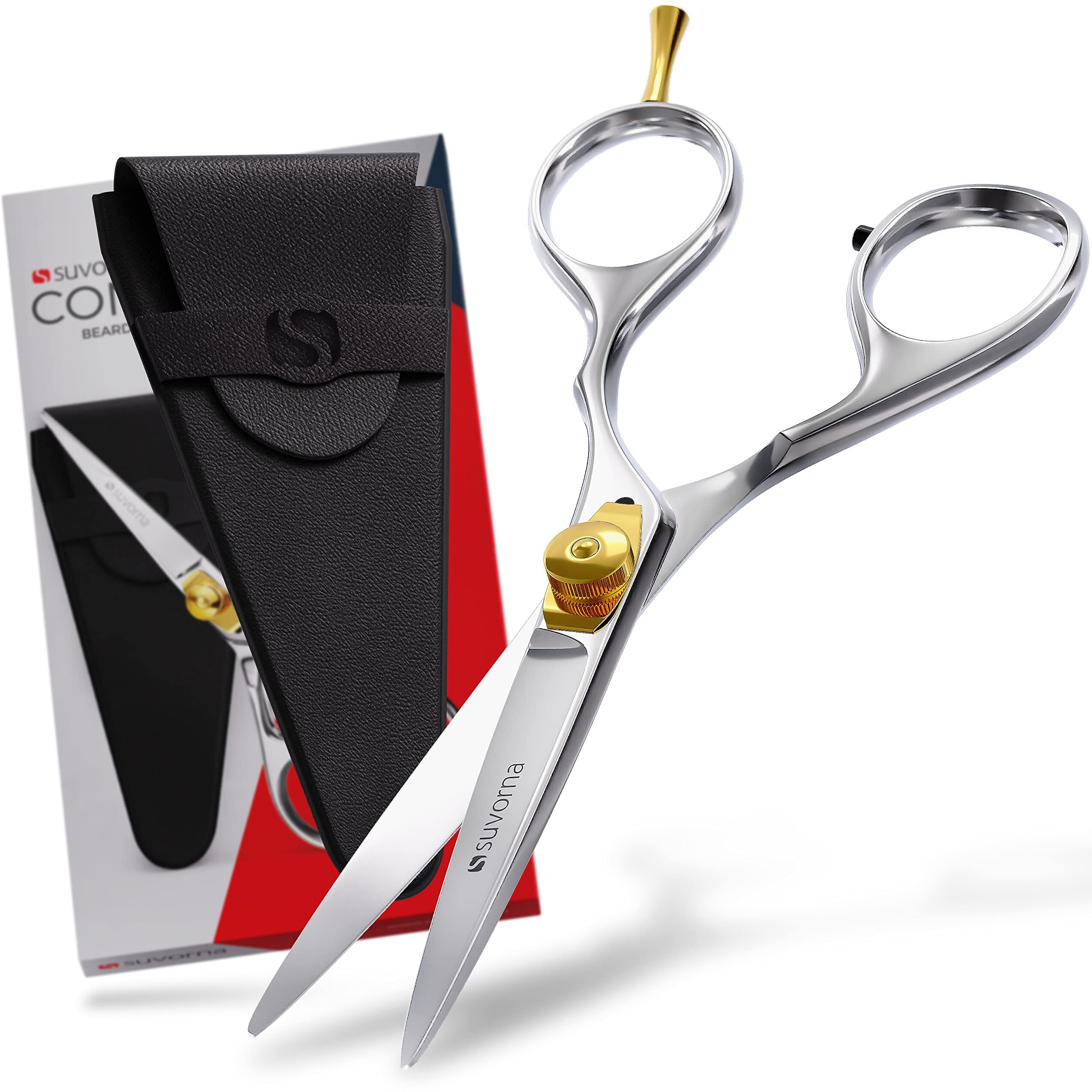 Suvorna Beard & Mustache Scissors For Men - 5"" Grooming Scissors For Trimming, Cutting, And Shaping Facial Hair - Japanese Steel Hair Cutting Scissors For Barbers, Professionals & Home Use