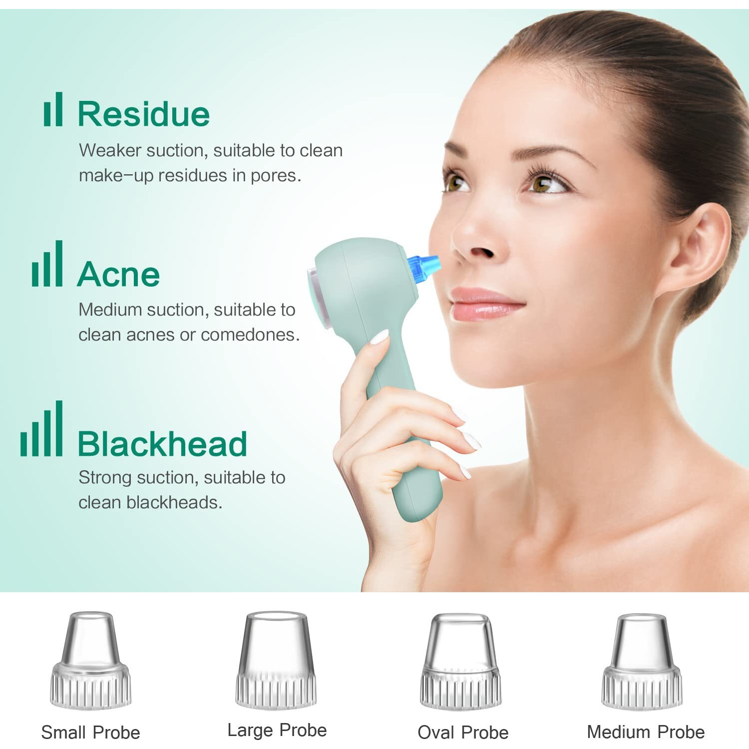 Umickoo Face Scrubber Exfoliator,Facial Cleansing Brush Waterproof With Lcd Screen,Blackhead Remover Vacuum With 5 Brush Heads,Face Spin Brush For Exfoliating (Green)