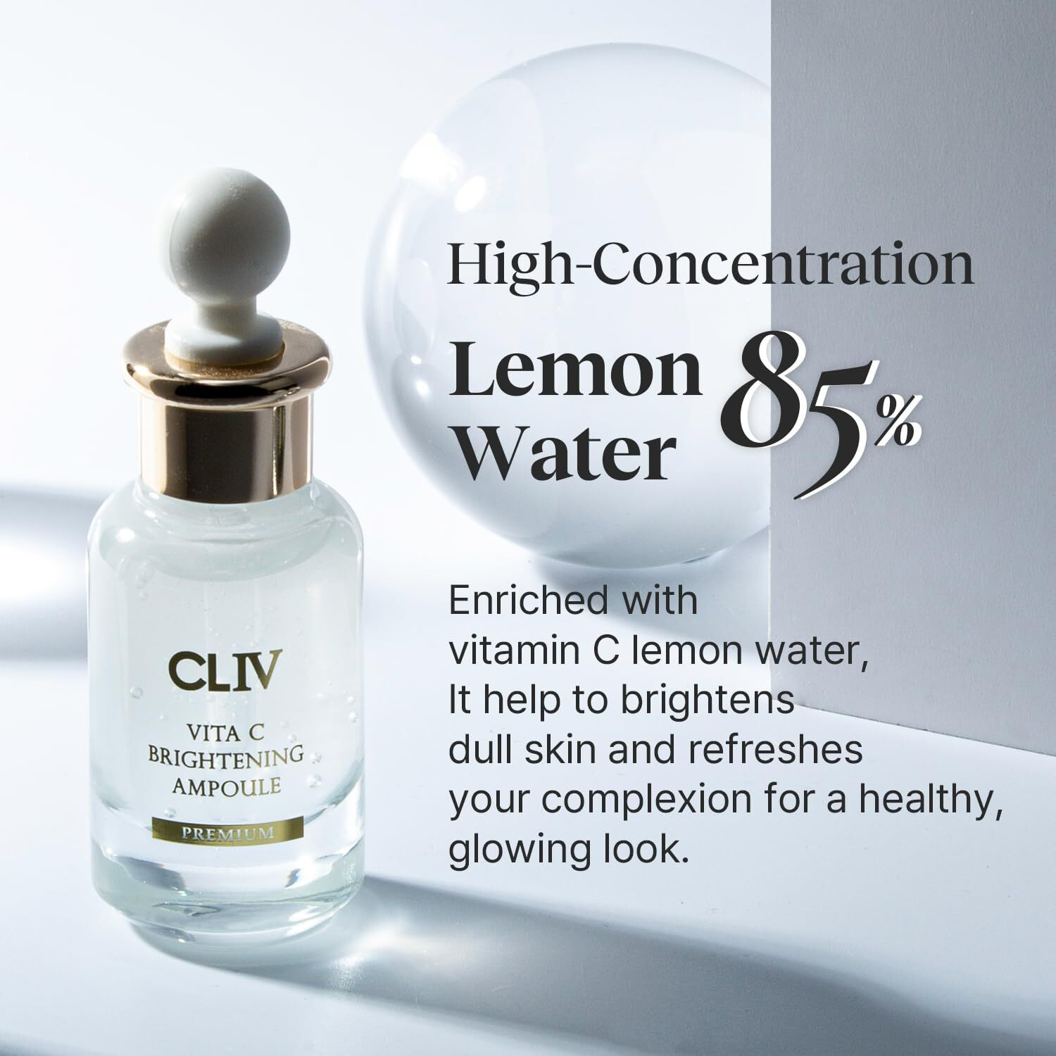 Cliv Vita C Brightening Ampoule Facial Serum | 85% Lemon Water | Skin Dullness Treatment | Vitamin Skincare |Skin Refreshing Serum | Korean Skincare (1.01 Fl Oz, 30Ml)