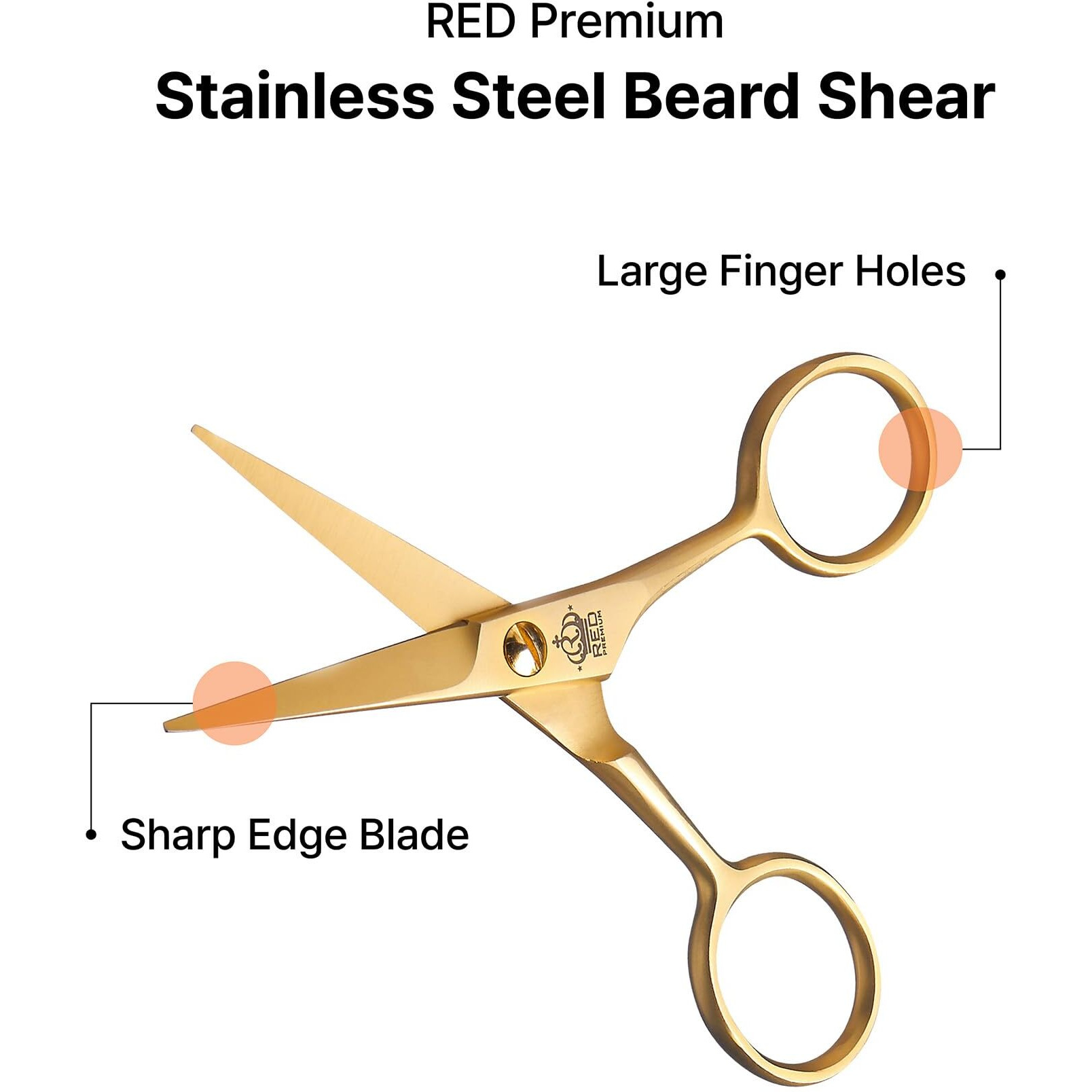 Red By Kiss Premium Stainless Steel Men Beard Shear, Grooming Facial Hair Trimmer Scissors With Sharp Edge For Mustache Beard & Sideburns Precision, No Pulling, Control & Comfort With Perfect Size