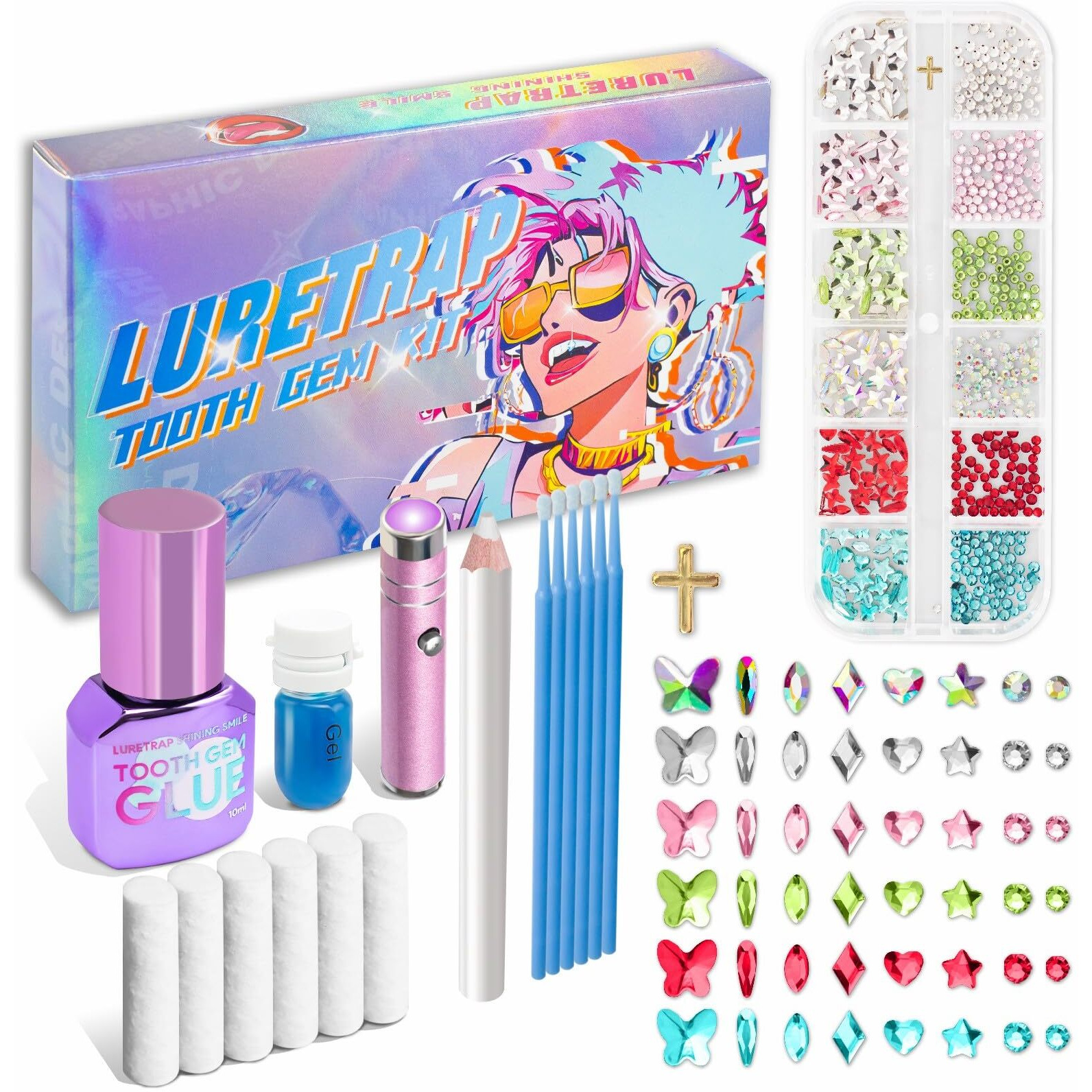 Plainfylora 40 Pieces Brilliant Crystal Tooth Gem Kit For Diy Sparkling Smile Jewelry Making Kits