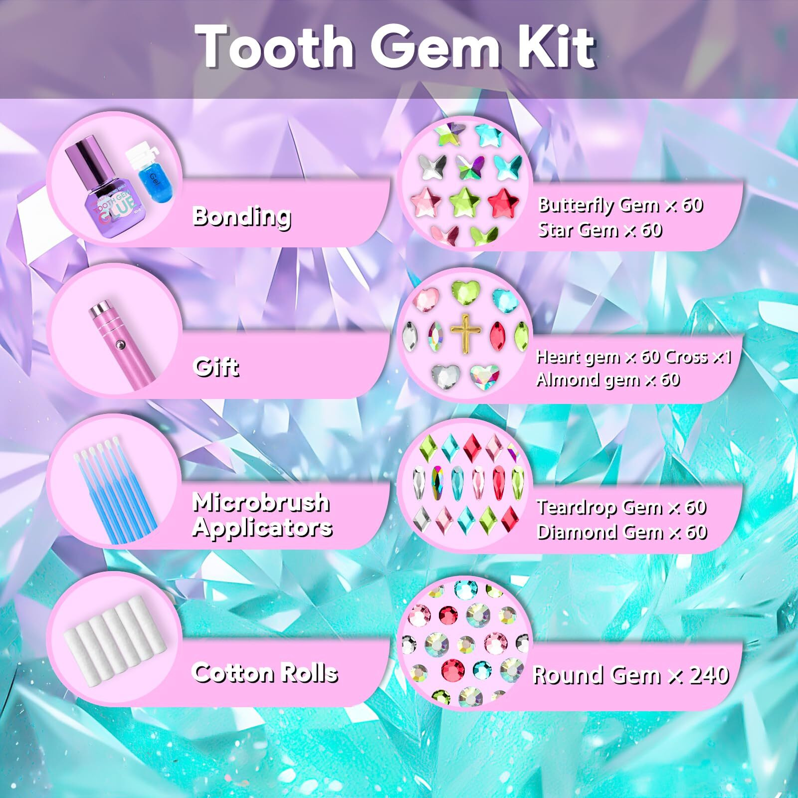 Plainfylora 40 Pieces Brilliant Crystal Tooth Gem Kit For Diy Sparkling Smile Jewelry Making Kits