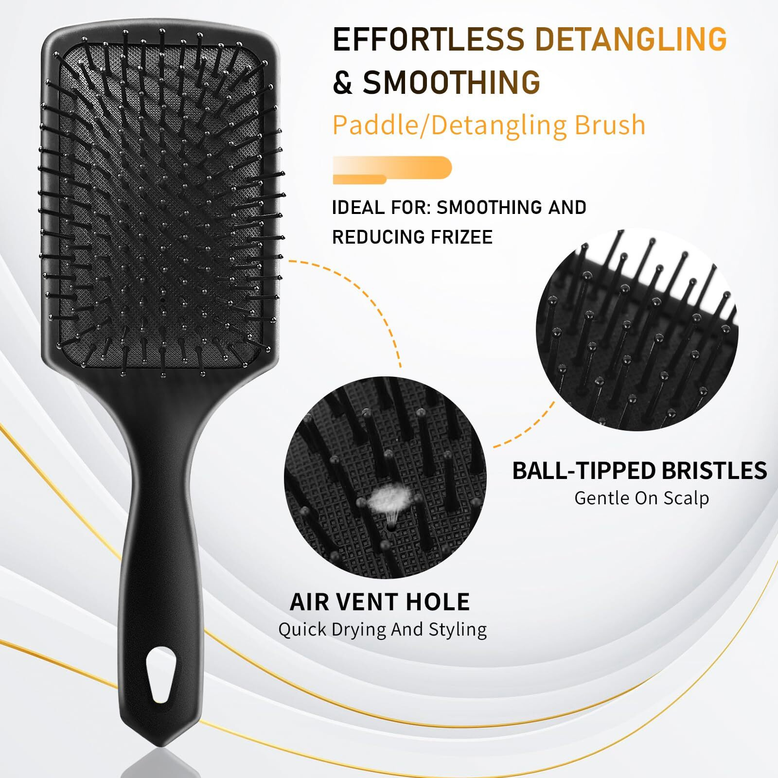 Duaiu Hair Brush Set, 5Pcs Paddle Hairbrush For Men And Women, Round Quiff And Rat Tail Wide Tooth Styling Comb And Brush Set For Curly Long Thick Thin Hair - Great On Wet Or Dry Use, No More Tangle