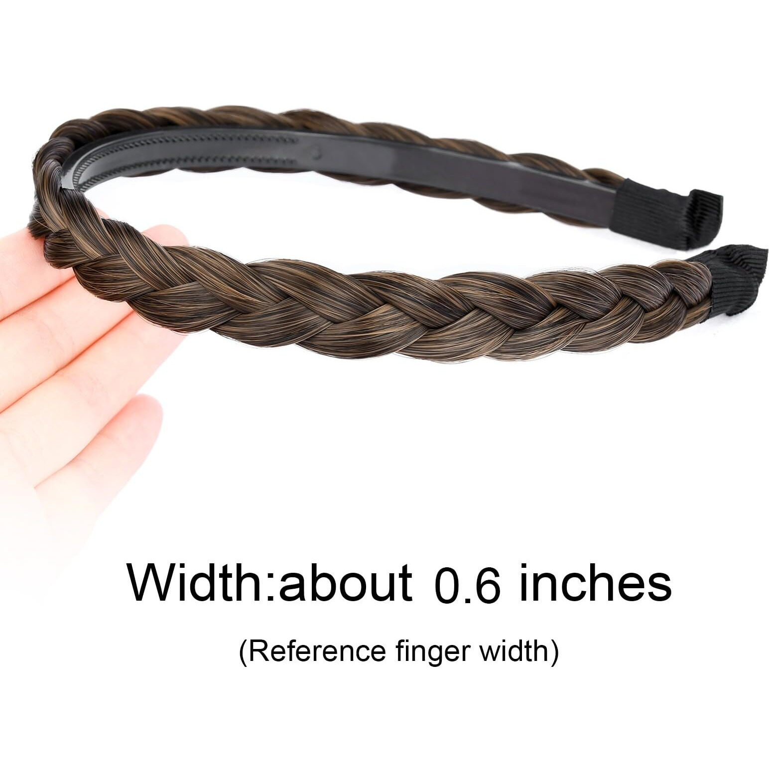 Oplira Braided Headband With Teeth Braids Hairband With Tooth Synthetic Hair Band Plaited Hairband For Women (Black Brown-0.6 Inches)