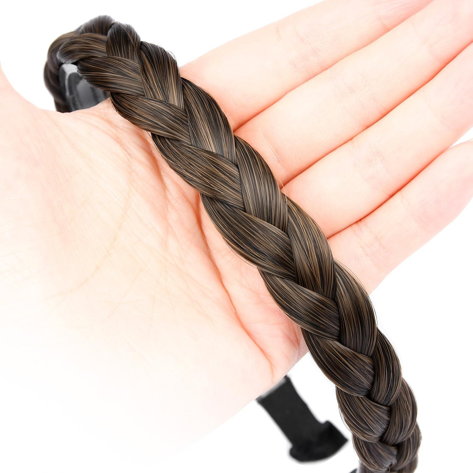 Oplira Braided Headband With Teeth Braids Hairband With Tooth Synthetic Hair Band Plaited Hairband For Women (Black Brown-0.6 Inches)