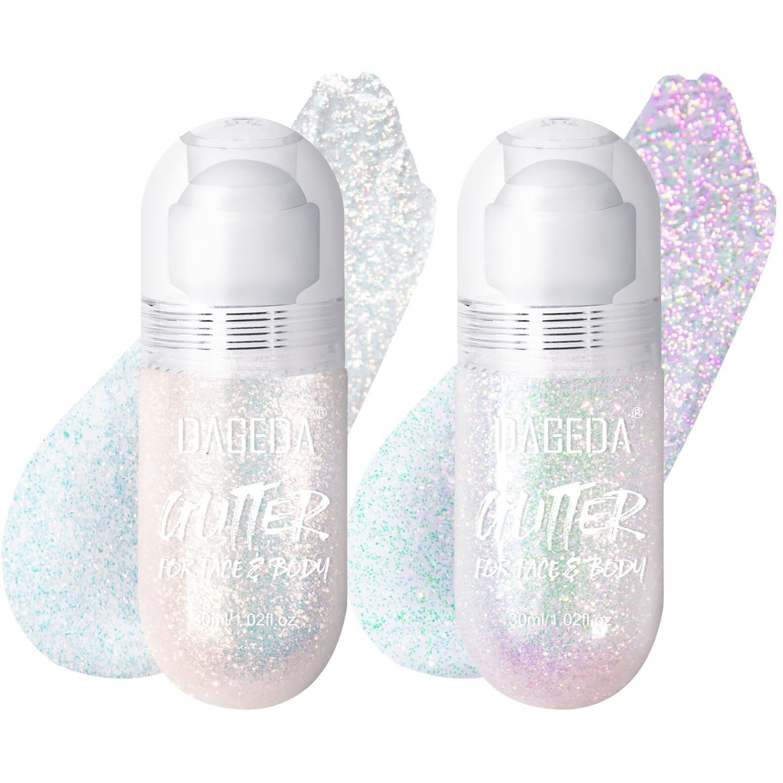 Dageda 2Colors Roll-On Body Glitter Gel For Body, Hair, Face, Holographic Glitter Makeup For Rave Accessories, Body Shimmer Hair Glitter Gel For Halloween Makeup(Galaxy Blue+Sparkling Pink)