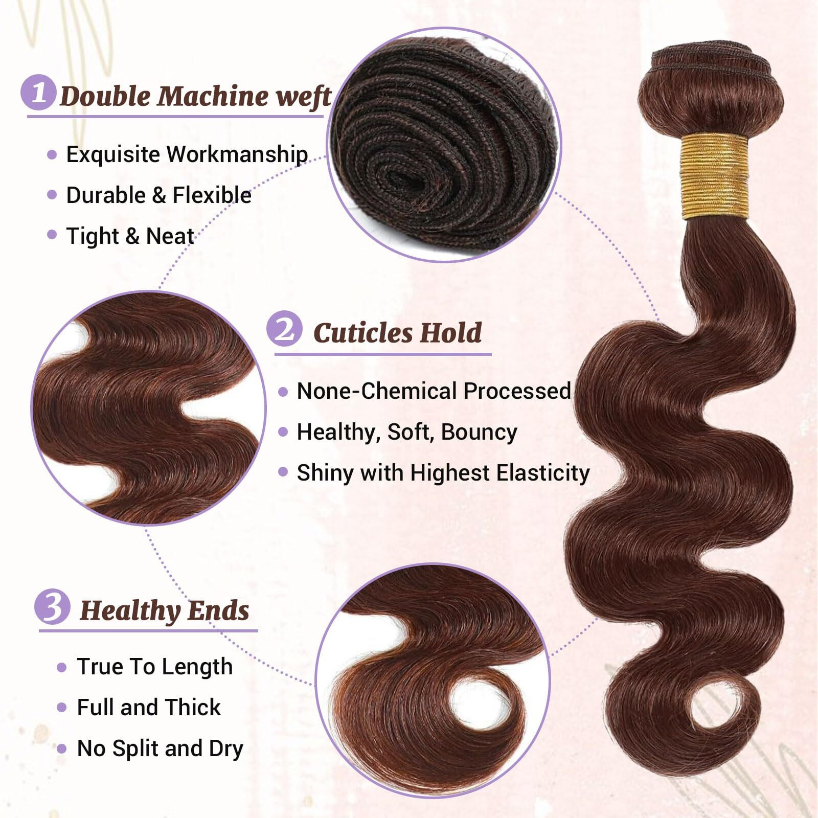 Dsekcain 4 Body Wave Bundles Human Hair Chocolate Brown Color Body Wave Bundle 100% Real Human Hair And True To Length 18 20 22 Inch 3 Pcs/Pack
