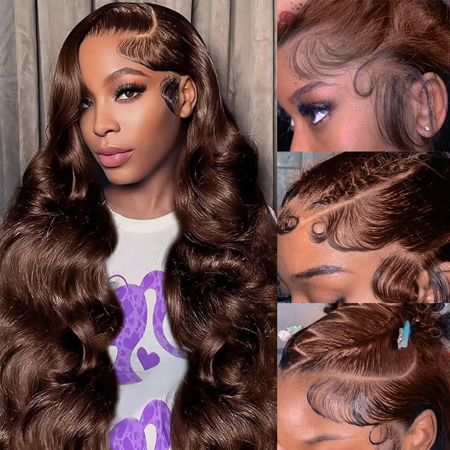 9X6 Glueless Wigs With Drawstring Human Hair Pre Plucked Pre Cut 250 Density Body Wave Human Hair Chocolate Brown Put On And Go Wig,Built-In Elastic Band And Drawstring Double Insurance No Slip-26Inch