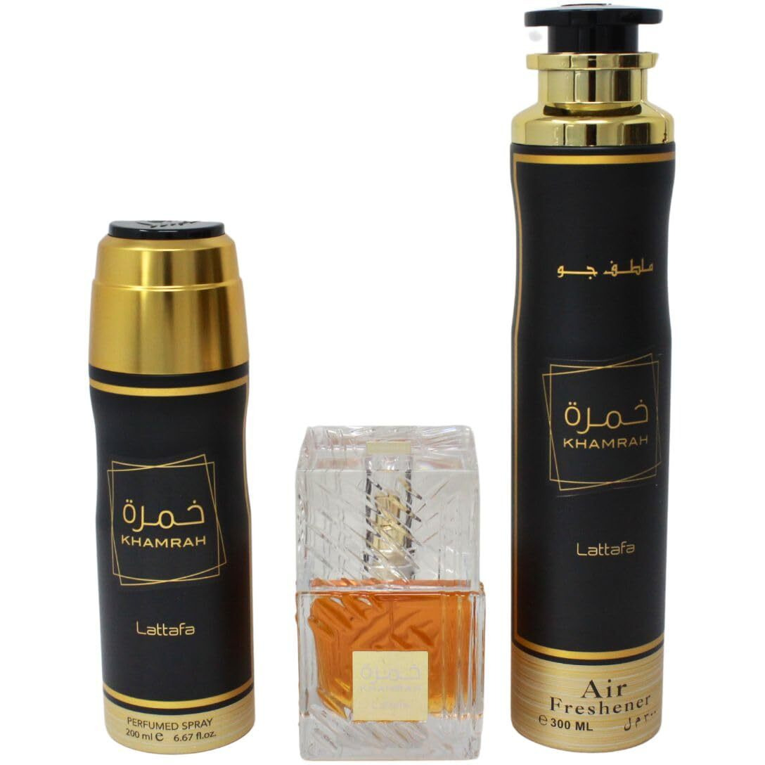 Lattafa Khamrah 3.4 Edp U+ 10.1 Air Freshner+ 6.7 Body Spray (128607)