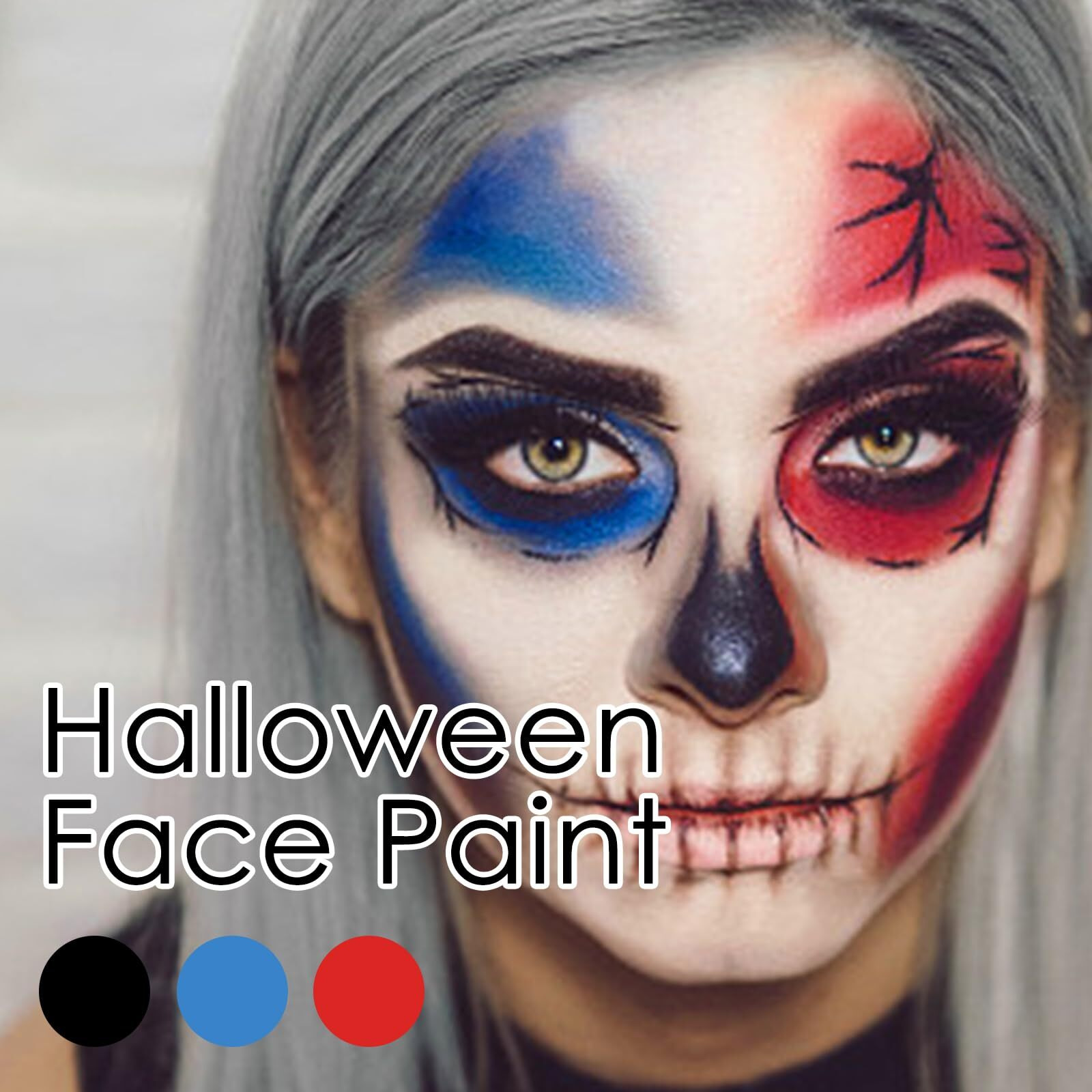 Freeorr 3 Colors Blue Black Red Face & Body Paint Stick, Eye Black Baseball Sticks For Baseball/Football/Halloween Accessories Vampire/Joker/Clown Makeup Cream Easy To Blend