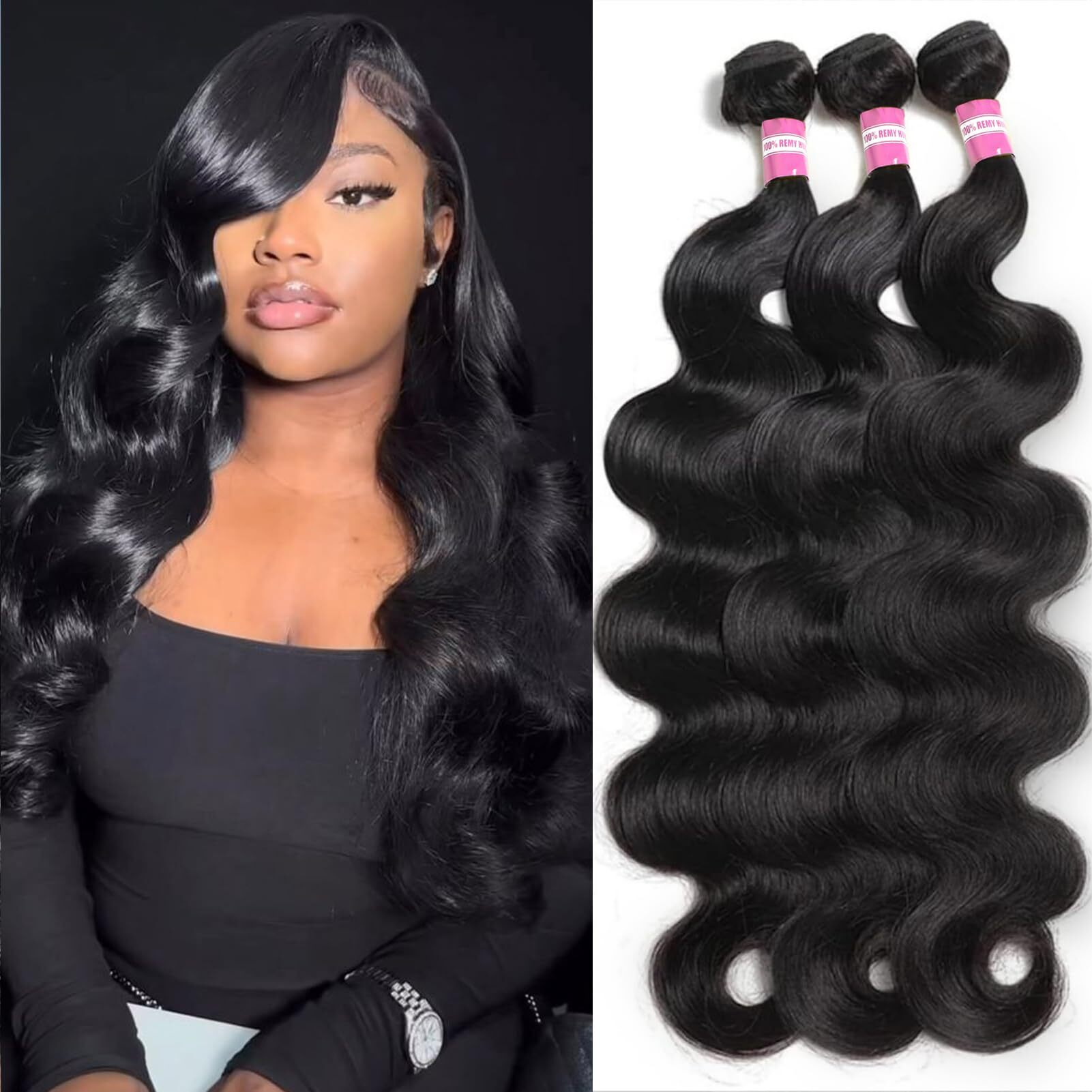 Dmkeep 12A Human Hair Bundles 24 26 28 Inch Body Wave 3 Bundles Human Hair 100% Unprocessed Brazilian Raw Virgin Hair Quick Weave Human Hair Extensions Natural Color