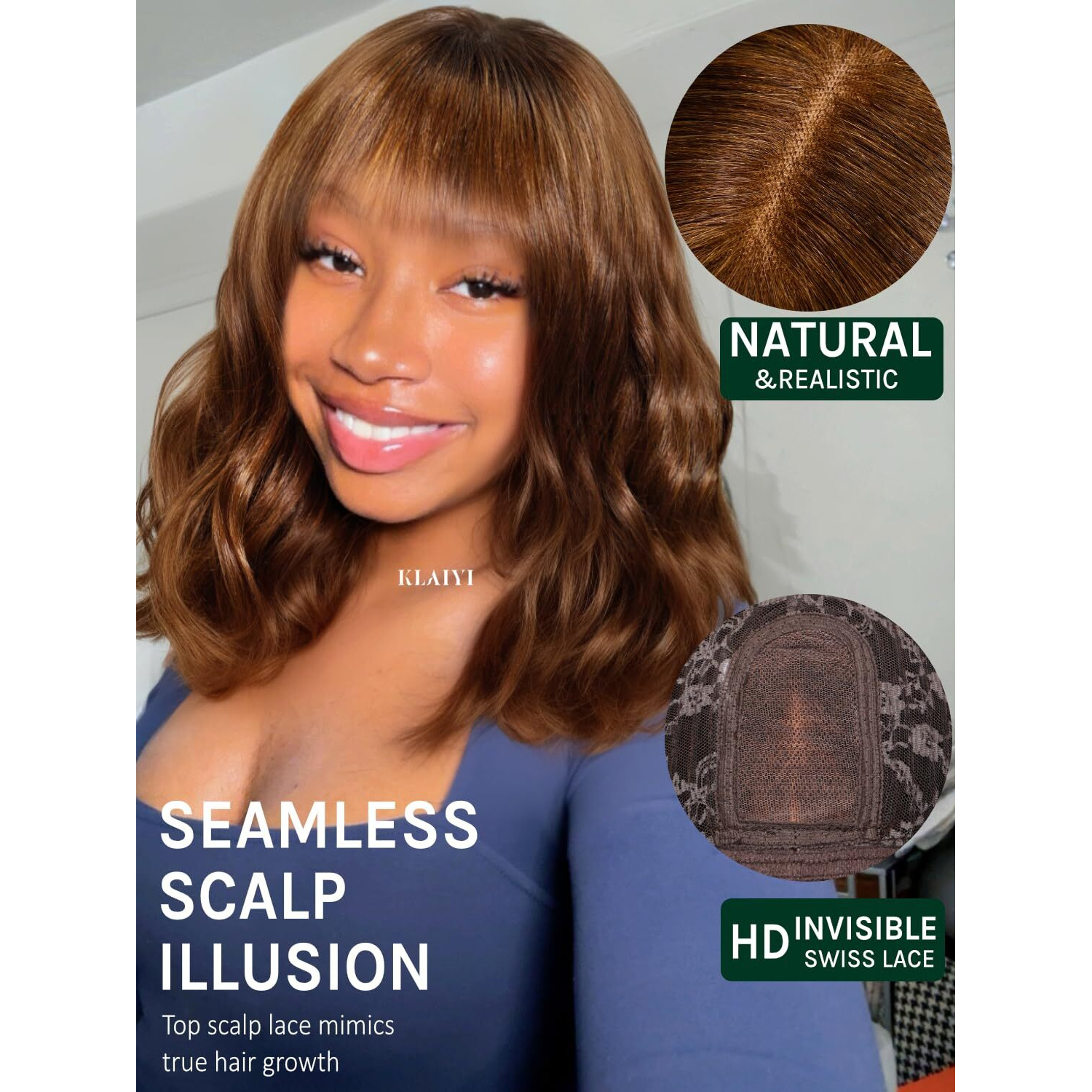 Klaiyi Brown Bob Wig Human Hair With Bangs Loose Body Wave Glueless 4X2 Hd Transparent Lace Closure Chestnut Chocolate Brown With Highlight Blonde Ready To Wear And Go Beginner Wigs Pre Plucked 12Inch