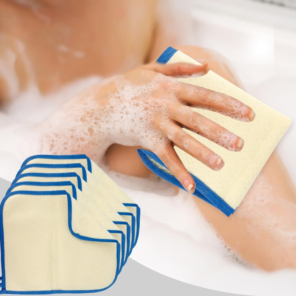 5 Pack Exfoliating Washcloth For Showering,Loofah Exfoliating Body,Face Wash Scrubber Exfoliatorscrubber,Scrubbers For Use In Shower,Wash Rags For Body,Blue Frame Exfoliating Towel