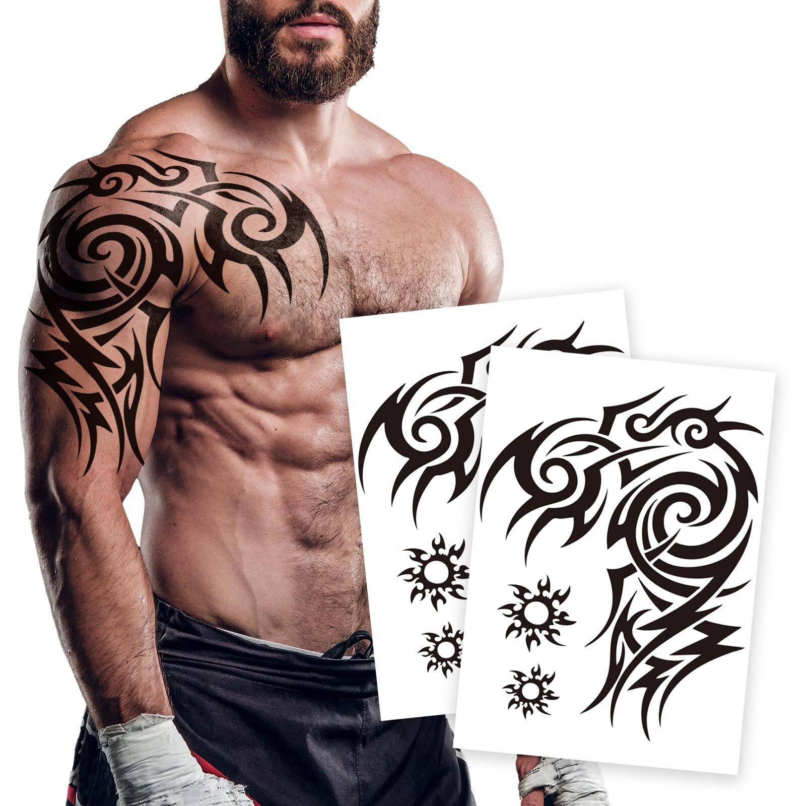 2 Sheets Large Totem Temporary Tattoos For Men And Women Waterproof Full Arm Fake Tattoo Stickers Realistic Body Art For Adults Shoulder Chest Back