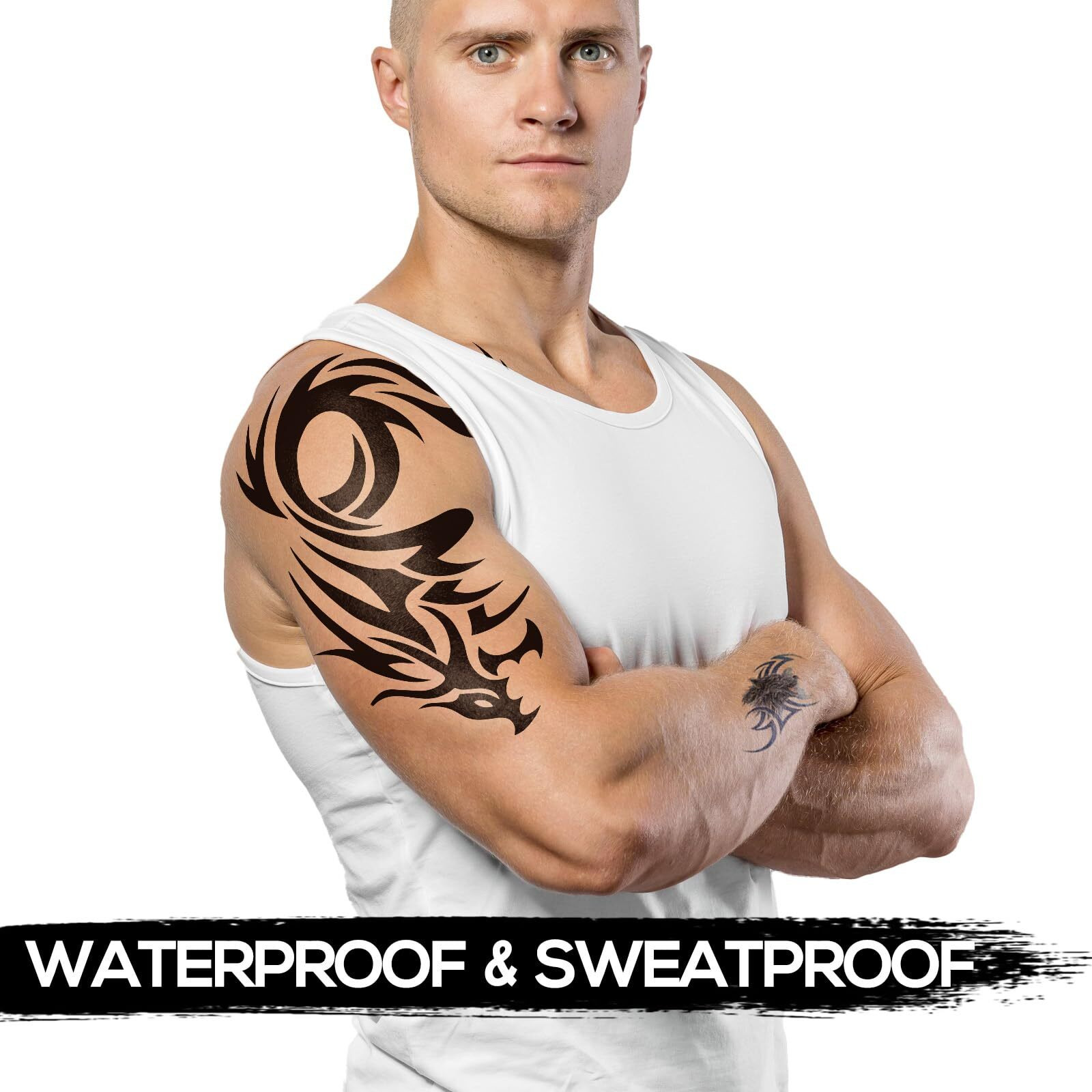 2 Sheets Dragon Temporary Tattoos - Large Sheets For Men - Realistic Shoulder Tribal Designs - Waterproof & Long-Lasting Body Art